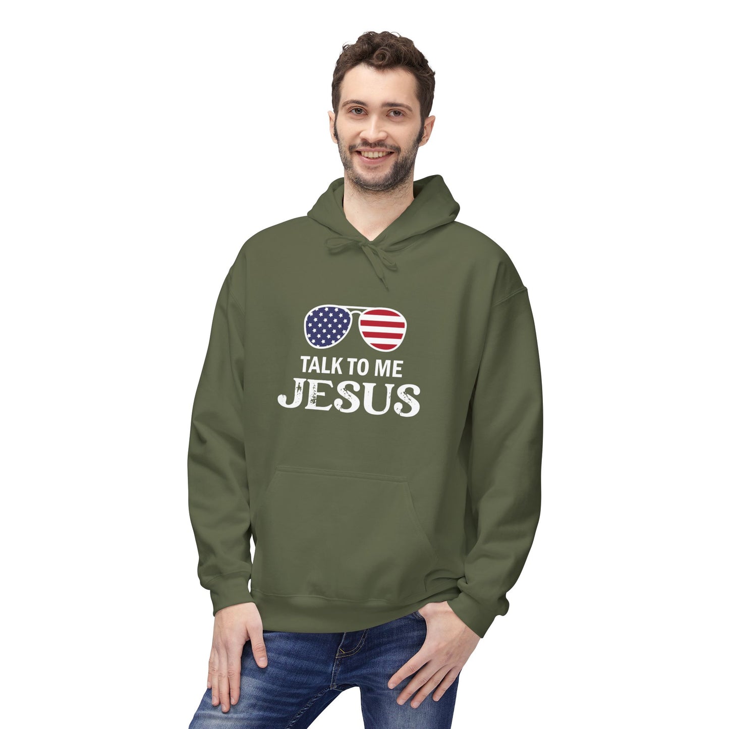 Patriotic "Talk to Me Jesus" Christian Fleece Hoodie
