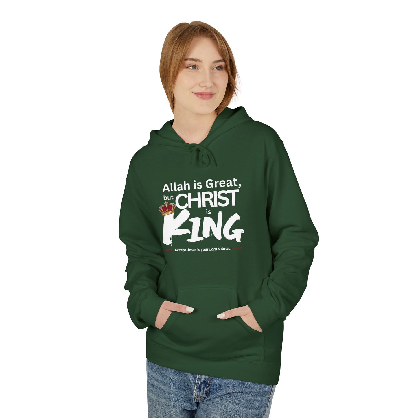 "Christ is King" Cozy Unisex Fleece Hoodie (Great Logo - White) - Sweet Baby Jeez Teez