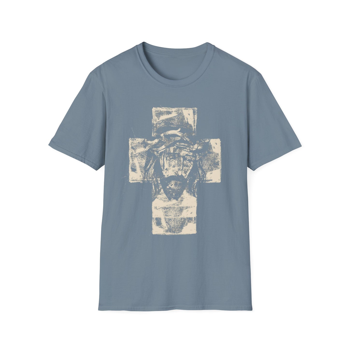 Christ Portrait on Cross Modern Logo Men's Tshirt - Sweet Baby Jeez Teez