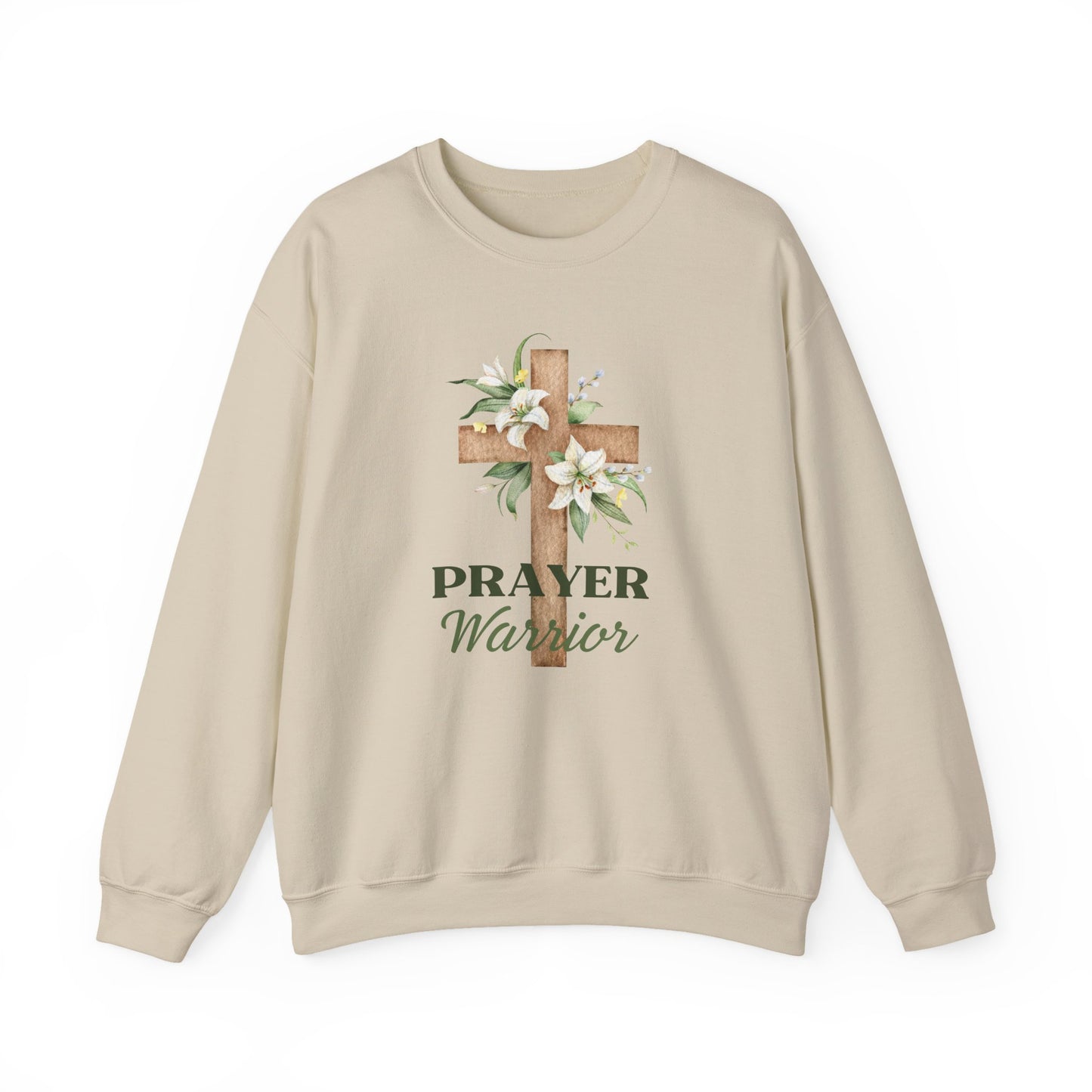 "Prayer Warrior" Christian Women's Sweatshirt (Lilly Cross Logo)