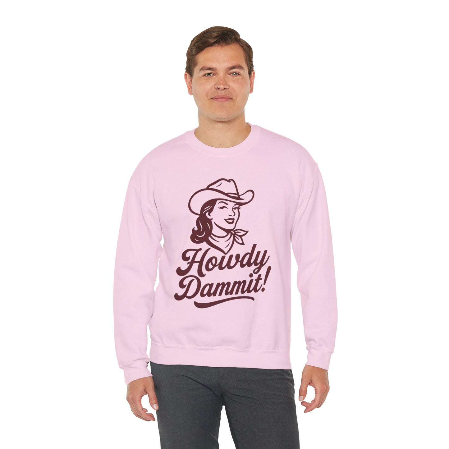 Howdy Dammit! Aggie Texas Cowgirl Cozy Unisex Sweatshirt (Maroon Logo)