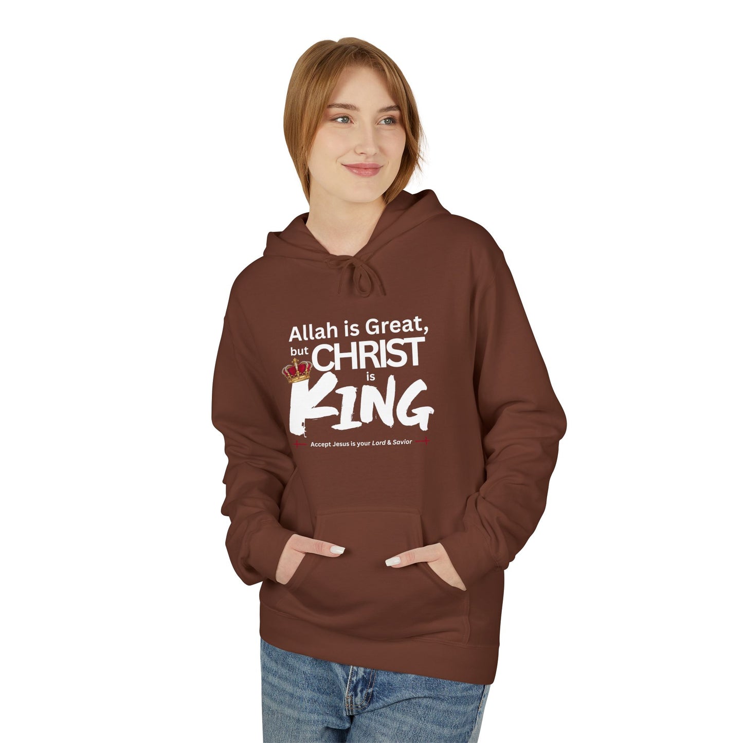 "Christ is King" Cozy Unisex Fleece Hoodie (Great Logo - White) - Sweet Baby Jeez Teez