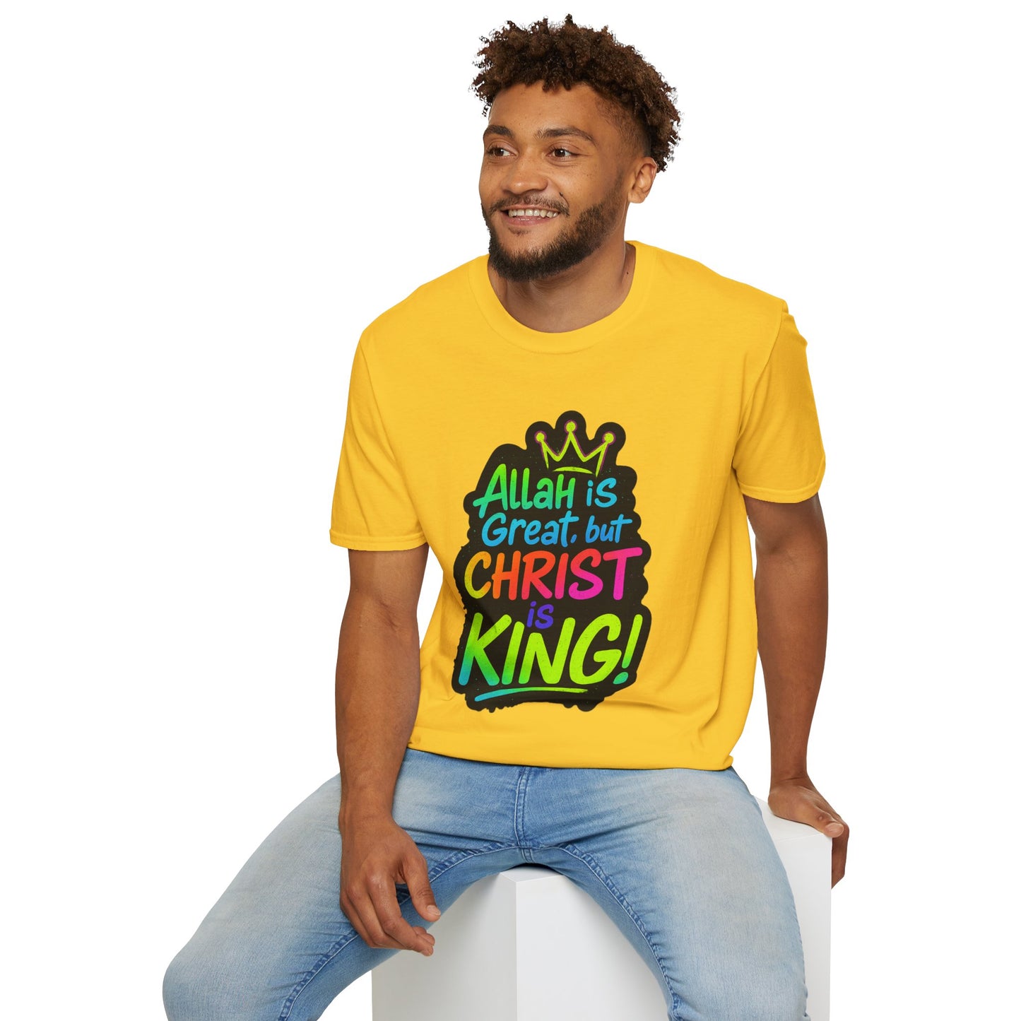 "Allah is Great but Christ is King!" Unisex Softstyle Tshirt