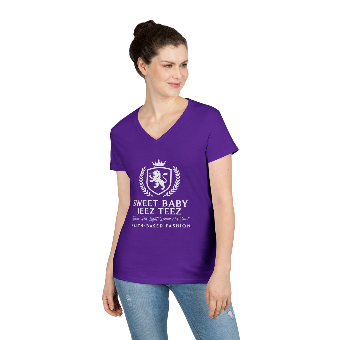 Sweet Baby Jeez Teez Faith-Based Fashion Semi-Fitted Women's V-Neck Tshirt