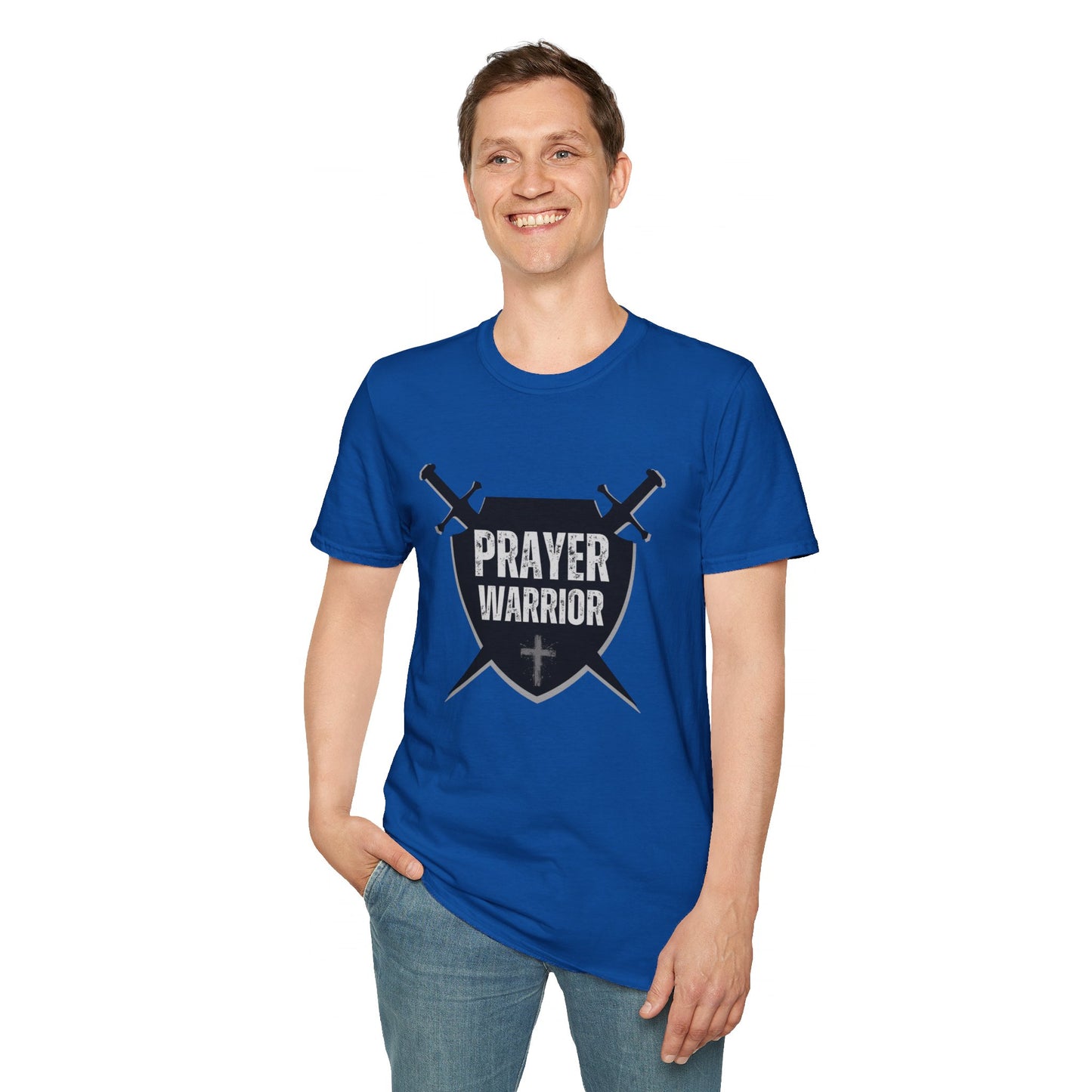 Prayer Warrior Shield Men's Tshirt (Black Logo) - Sweet Baby Jeez Teez