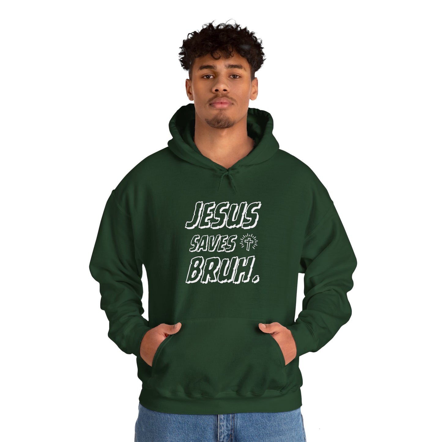 Jesus Saves Bruh Men's Hoodie (White Logo) - Sweet Baby Jeez Teez