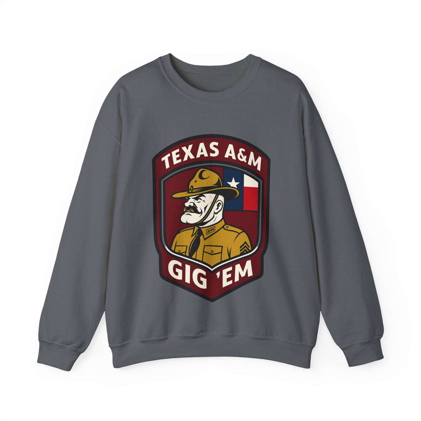 Gig 'Em Aggies Old Sarge Crest Texas A&M Soft Cozy Sweatshirt (Texas Flag Logo 3)
