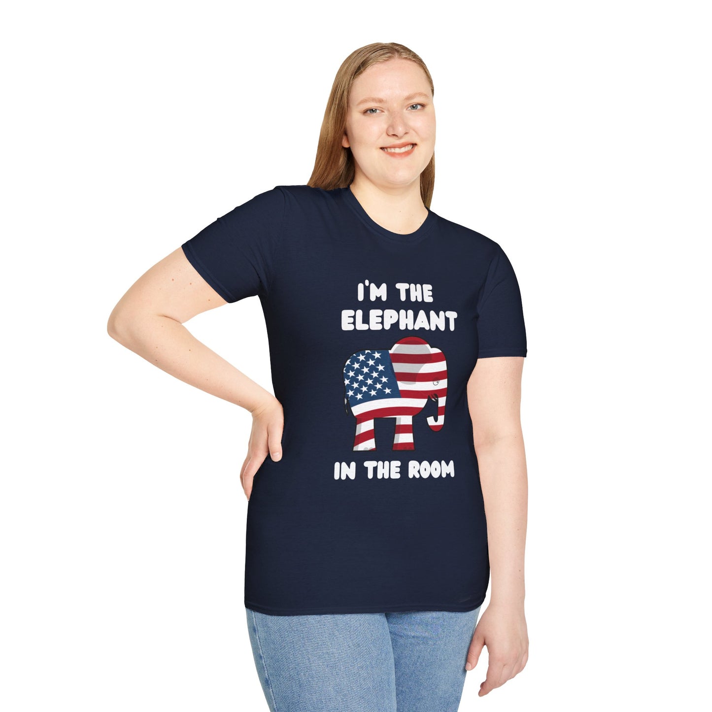 Elephant in Room Cartoon Women's Relaxed/Plus Tshirt (White Logo) - Sweet Baby Jeez Teez