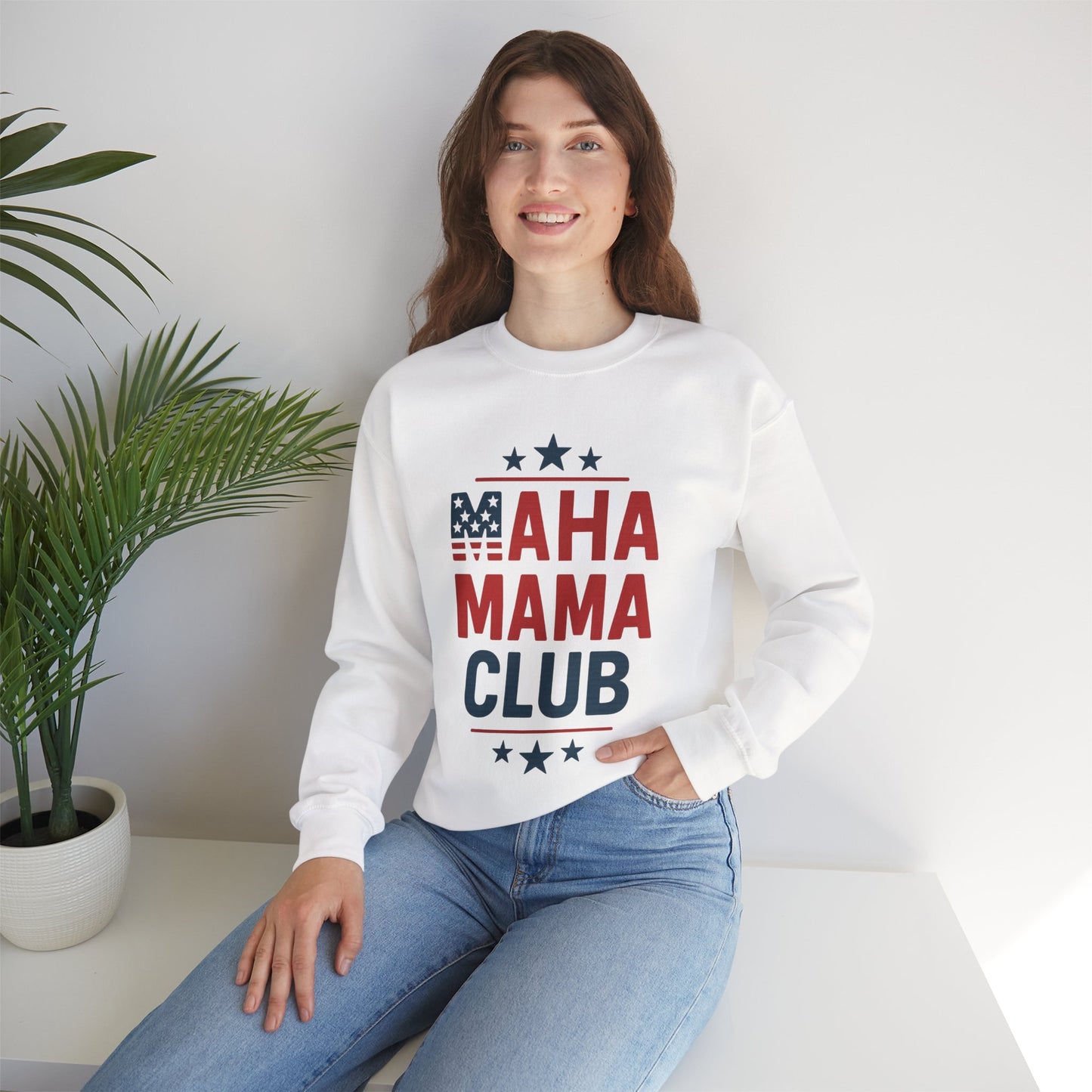 "MAHA MAMA CLUB" Ladies Relaxed Sweatshirt (White) - Sweet Baby Jeez Teez