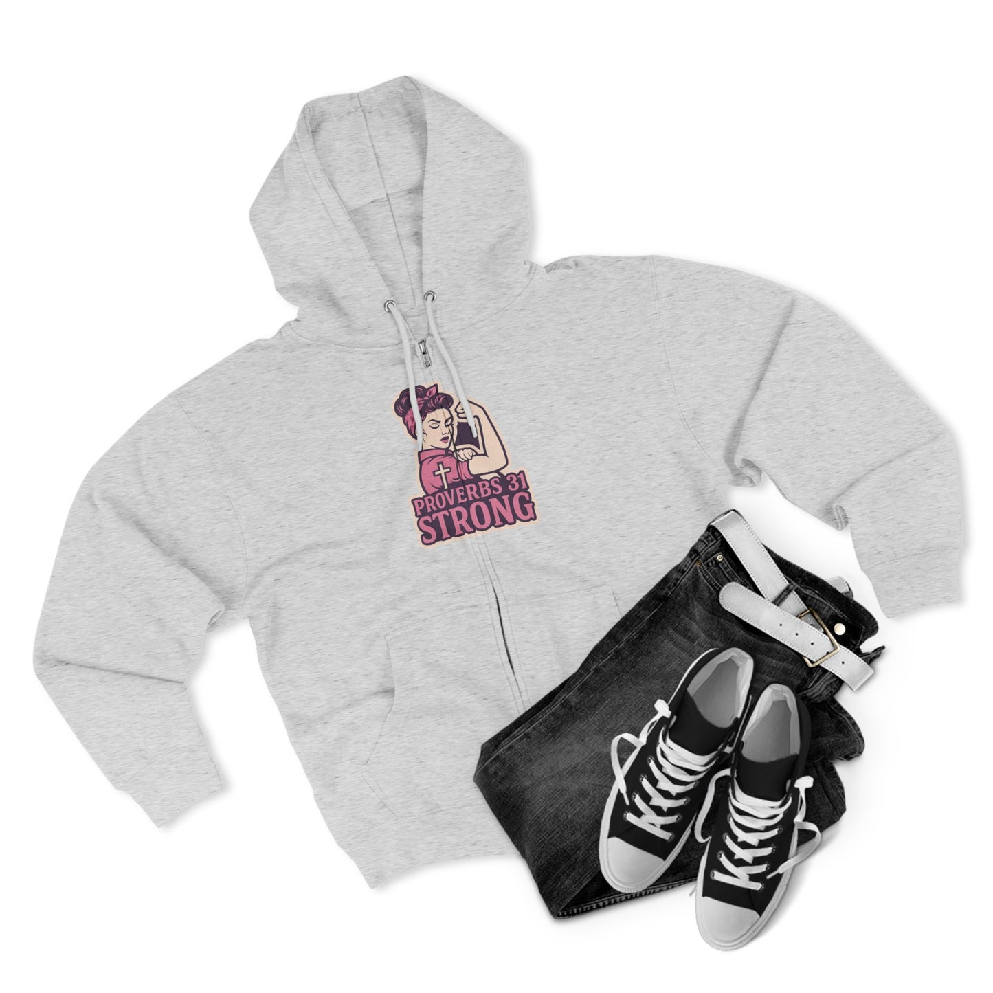 Proverbs 31 Strong Christian Women's Empowering Full-Zip Hoodie