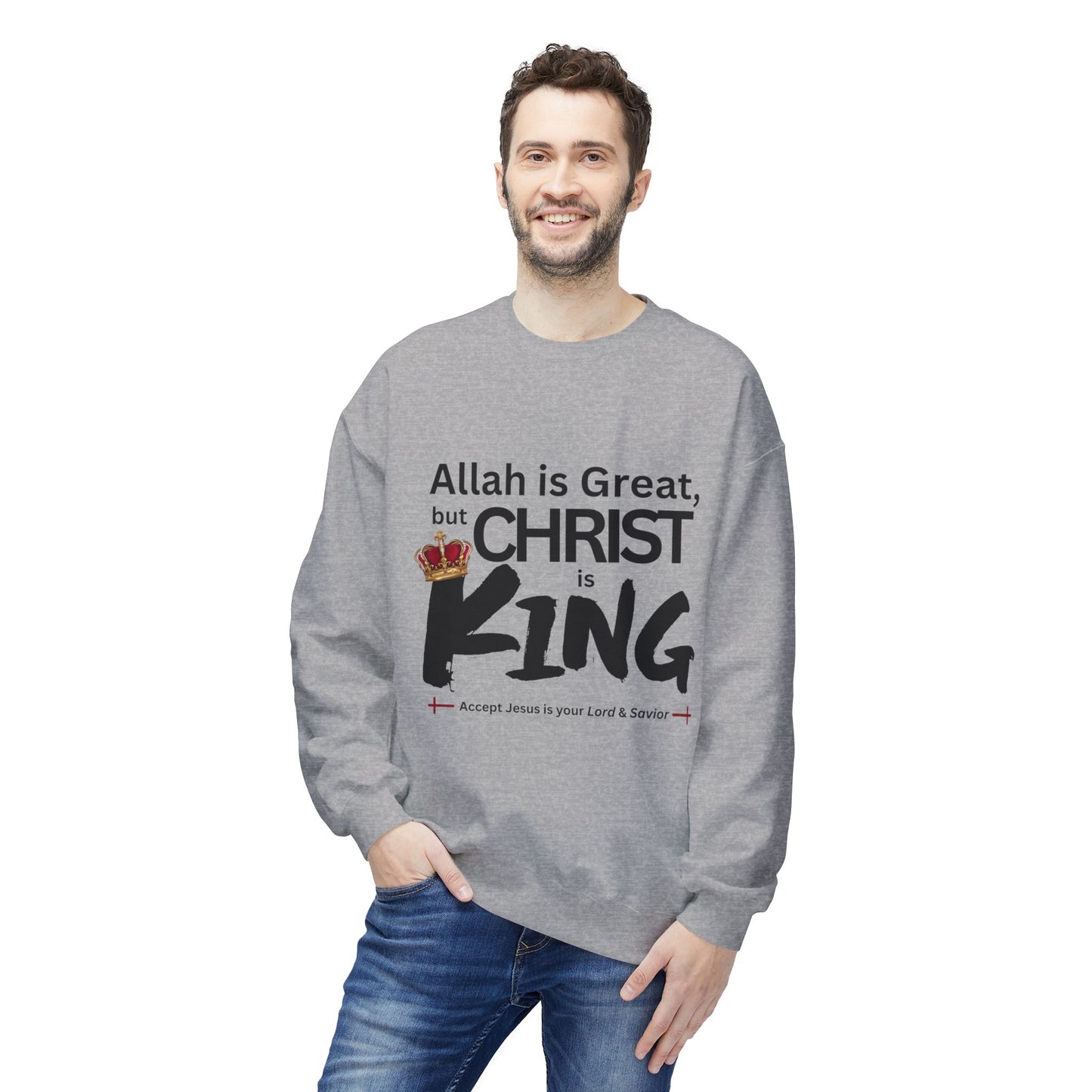 "Christ is King" Unisex Comfy Fleece Sweatshirt (Great Logo - Front) - Sweet Baby Jeez Teez