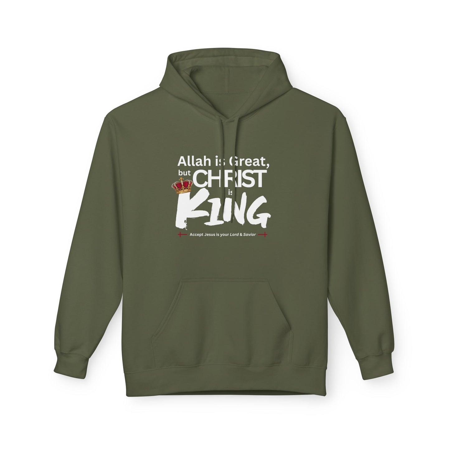 "Christ is King" Cozy Unisex Fleece Hoodie (Great Logo - White) - Sweet Baby Jeez Teez