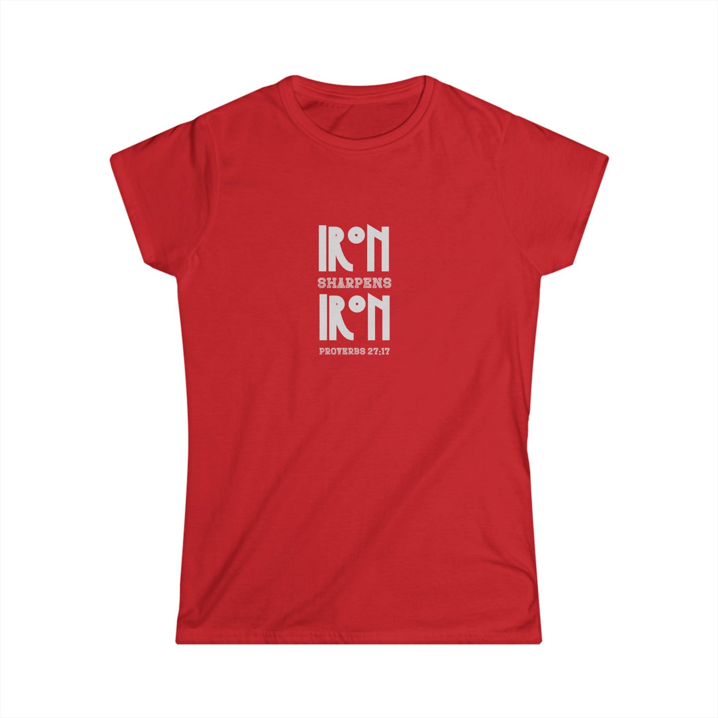 "Iron Sharpens Iron" Bible Verse Christian Inspirational Women's Fitted Tee (Gray Logo)