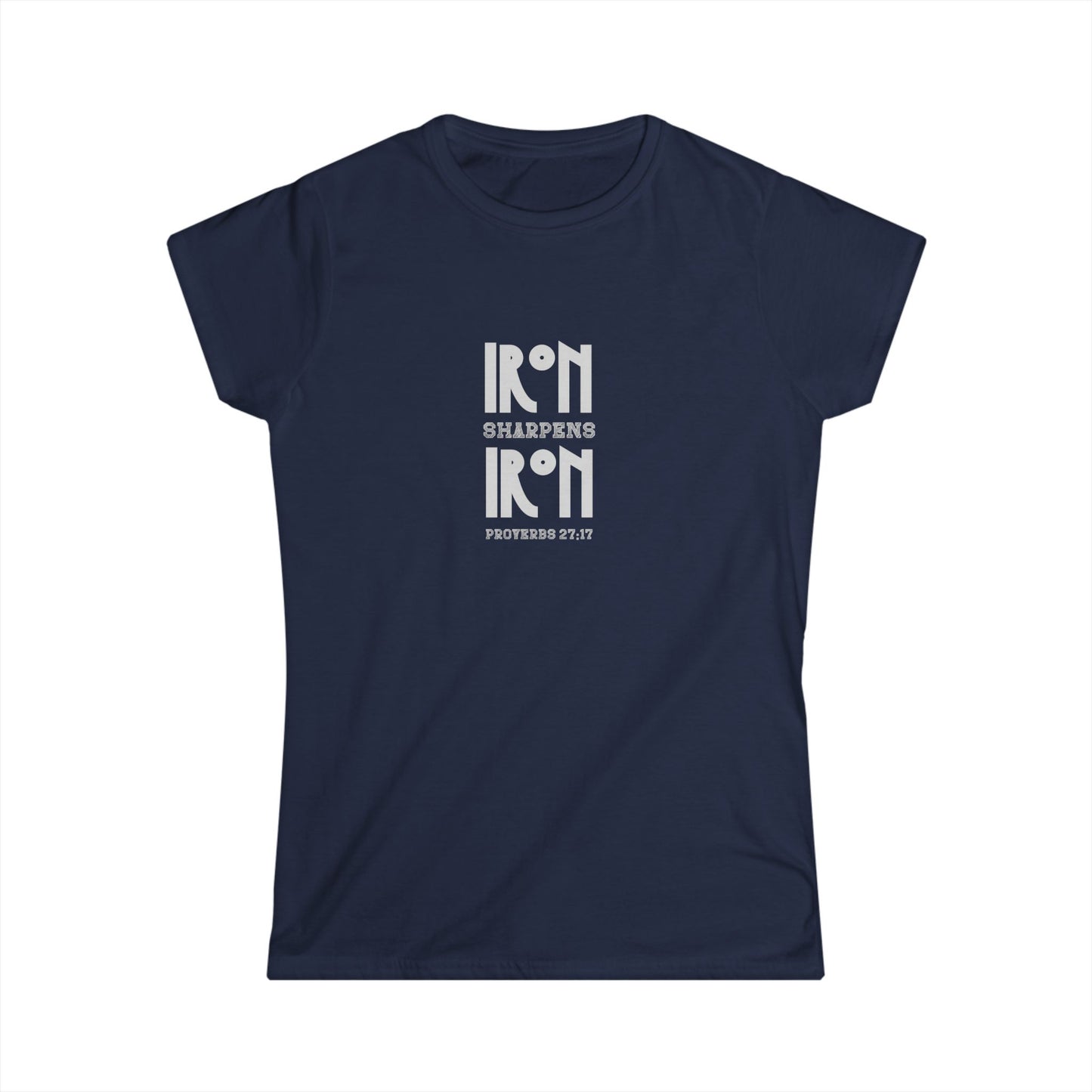 "Iron Sharpens Iron" Bible Verse Christian Inspirational Women's Fitted Tee (Gray Logo)