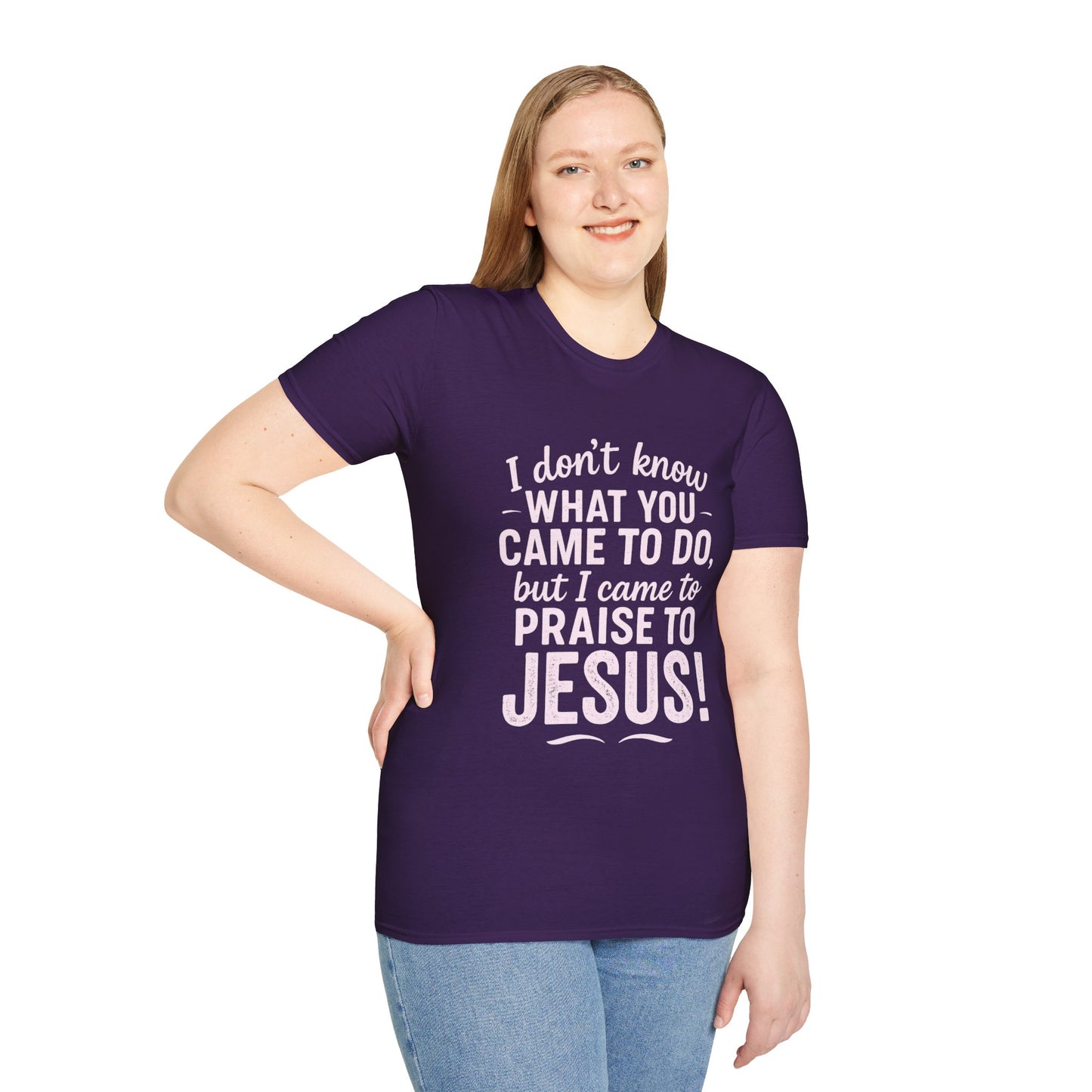 "I Came to Praise Jesus" Relaxed Softstyle Tshirt (Light Pink Logo) - Sweet Baby Jeez Teez