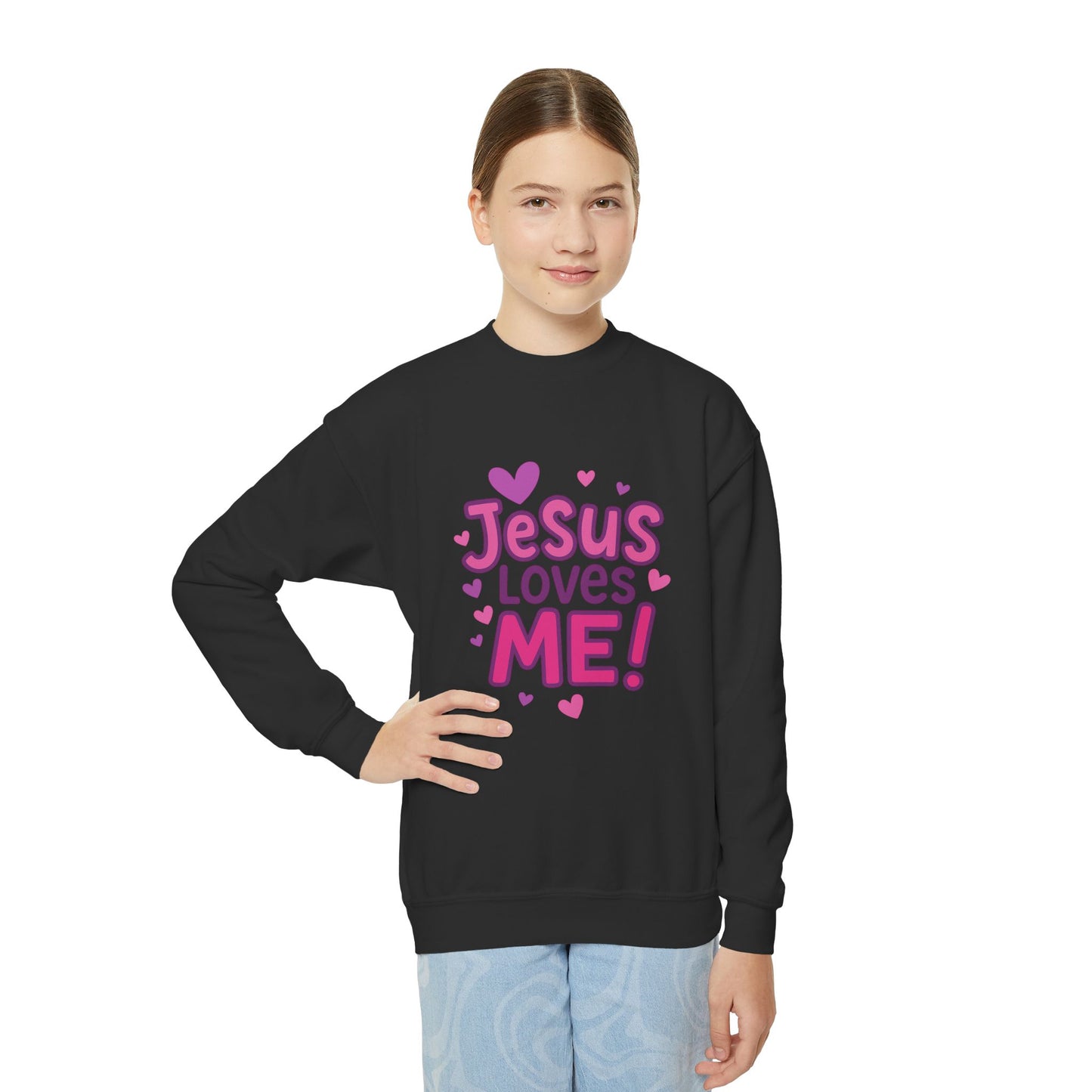 "Jesus Love Me!" Girls Christian Sweatshirt (Heart Logo)