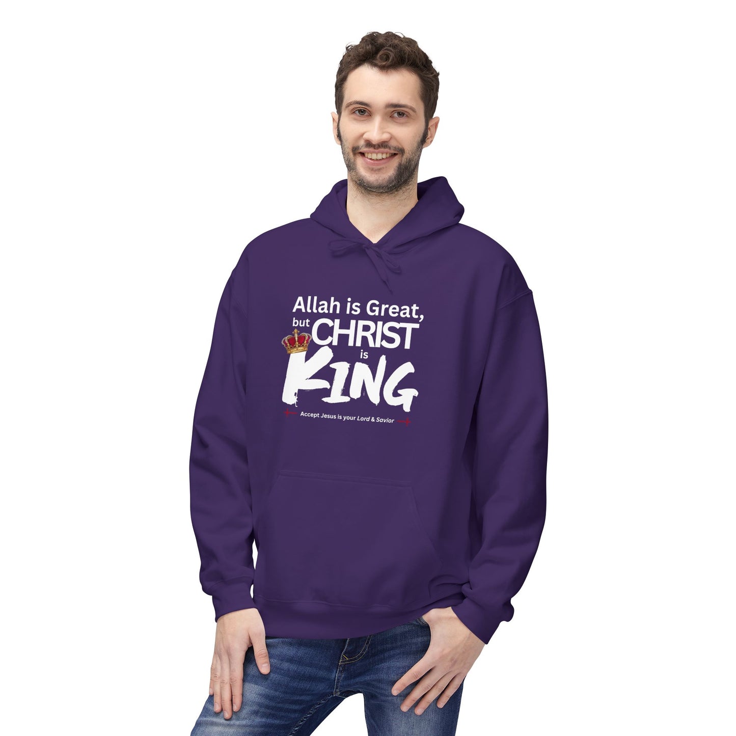 "Christ is King" Cozy Unisex Fleece Hoodie (Great Logo - White) - Sweet Baby Jeez Teez