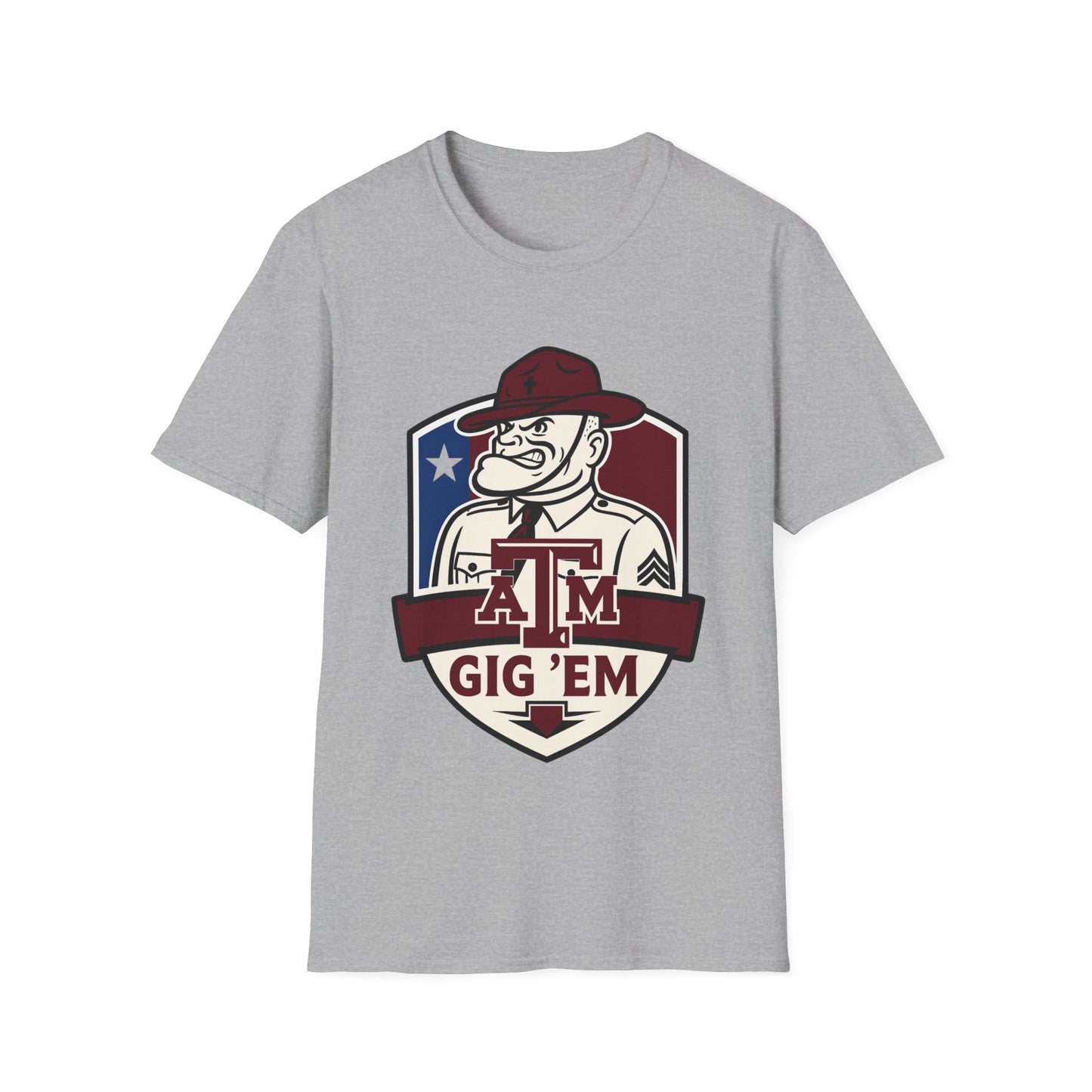 Gig 'Em Aggies Old Sarge Crest Soft Relaxed Tshirt (Texas Flag Logo 3)