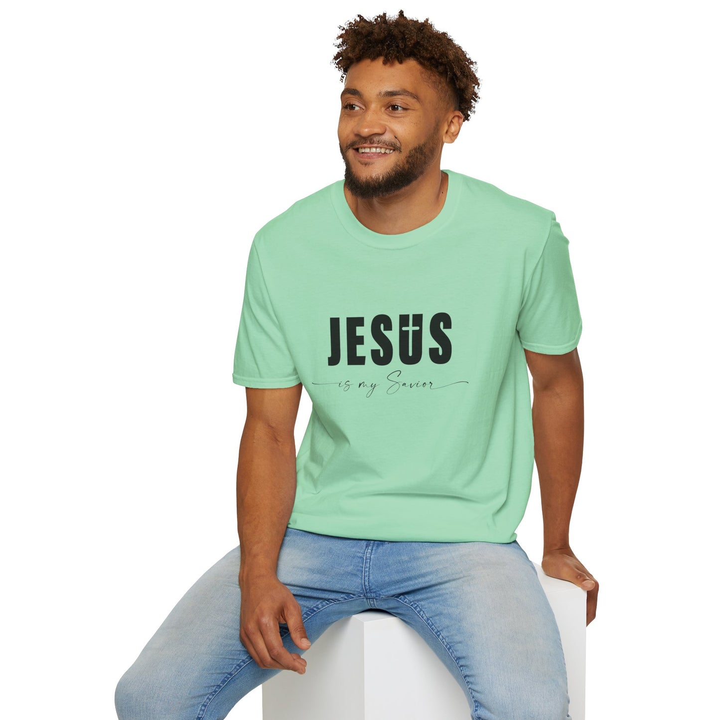 "Jesus is My Savior" Christian Faith Soft T-Shirt (Black Logo)