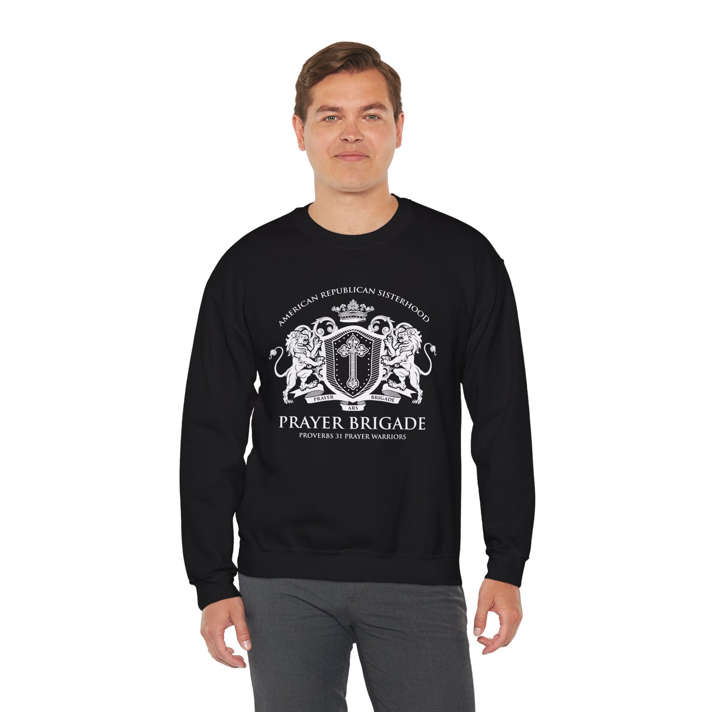 Prayer Brigade Relaxed Sweatshirt - Scripture Inspired Design (White Logo)