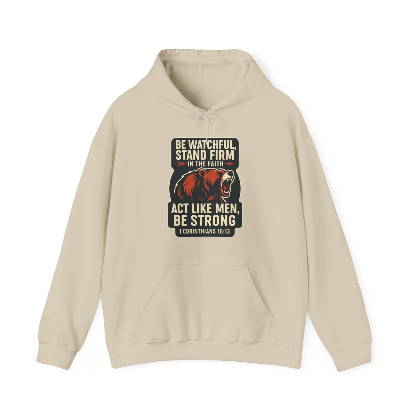 "Stand Firm in Faith" Bear Bible Verse Hoodie Sweatshirt