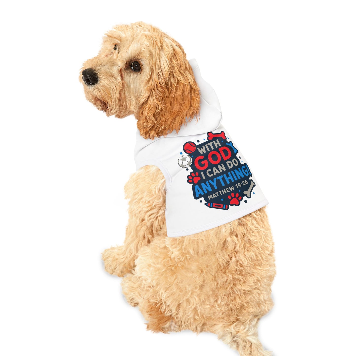 "With God" Bible Verse Adorable Pet Hoodie for Beloved Dogs and Cats (Red/Blue)