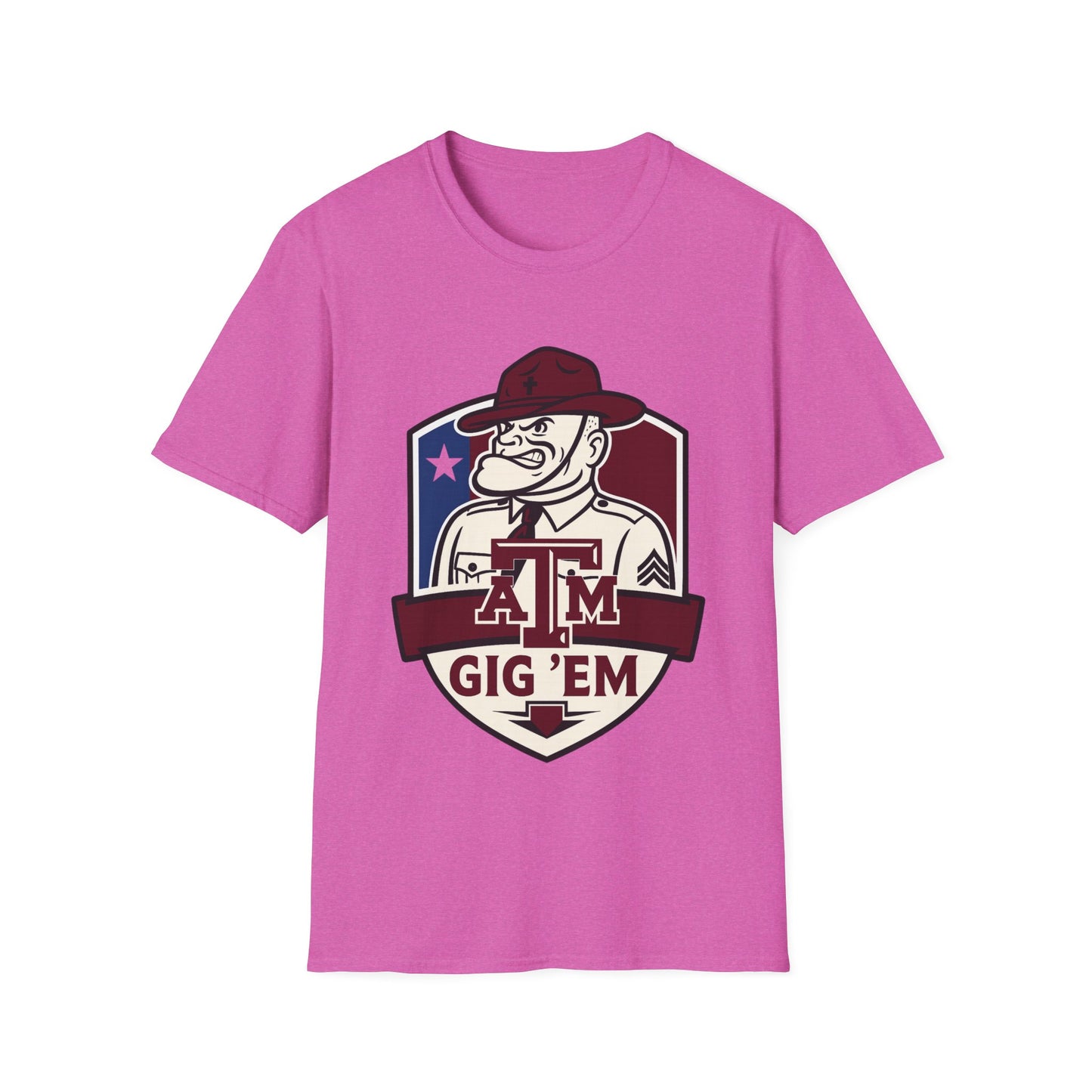 Gig 'Em Aggies Old Sarge Crest Soft Relaxed Tshirt (Texas Flag Logo 3)