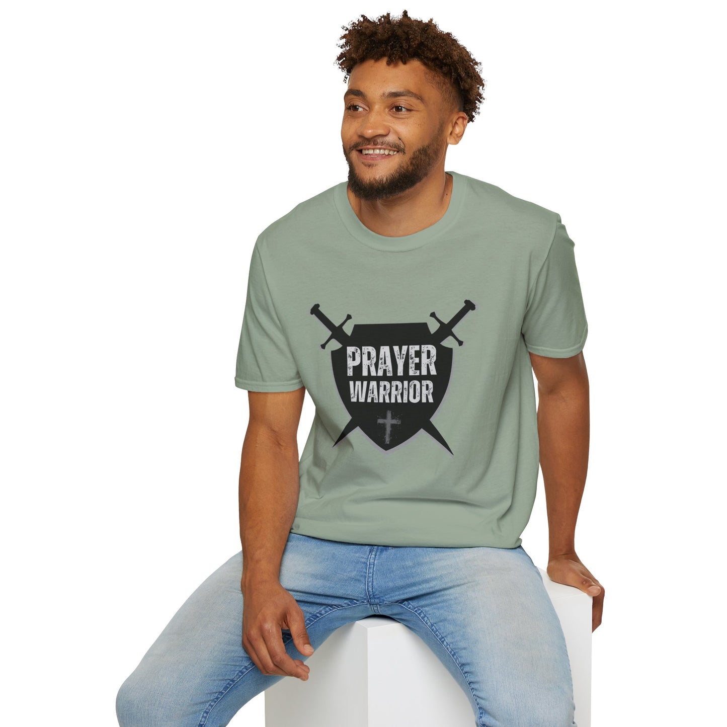 Prayer Warrior Shield Men's Tshirt (Black Logo) - Sweet Baby Jeez Teez