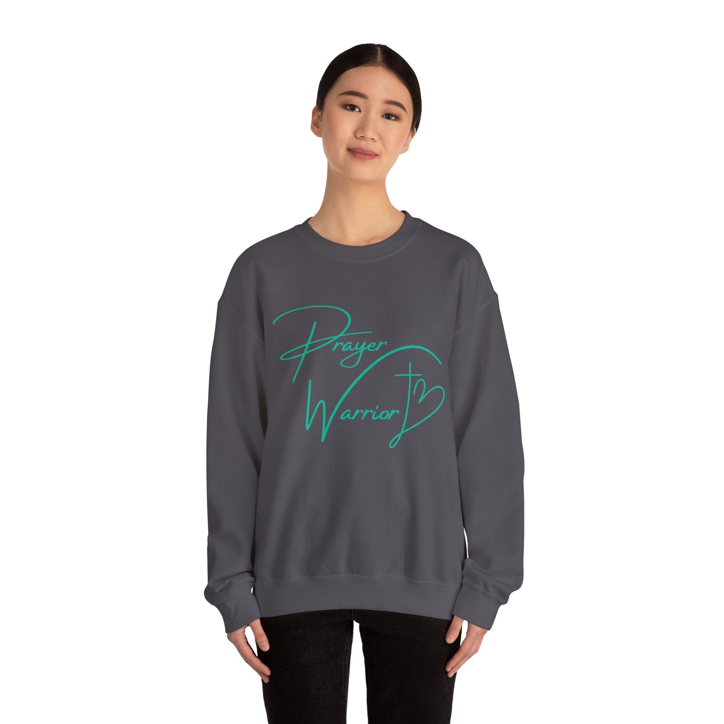 Prayer Warrior Cross Heart Women's Sweatshirt (Teal Logo) - Sweet Baby Jeez Teez