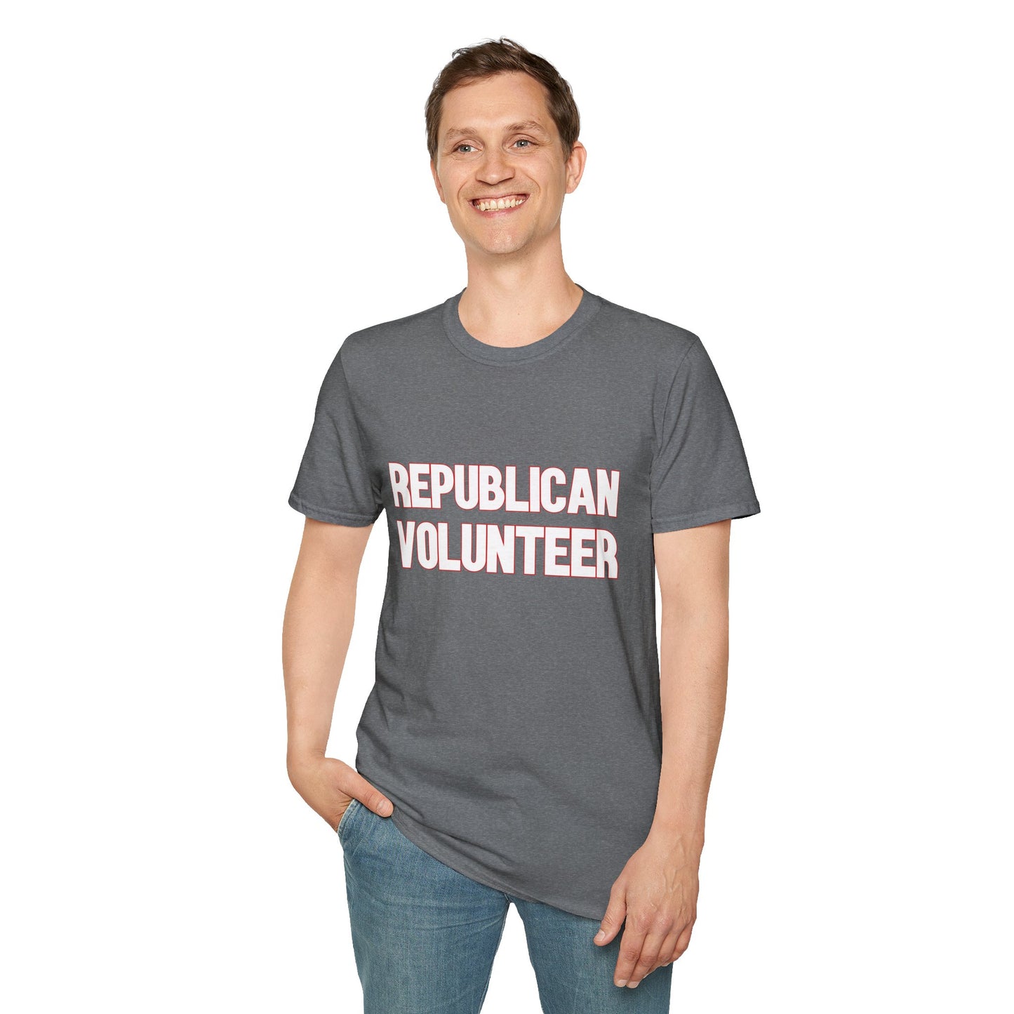 Republican Volunteer Unisex Tshirt (White/Red Logo) - Sweet Baby Jeez Teez