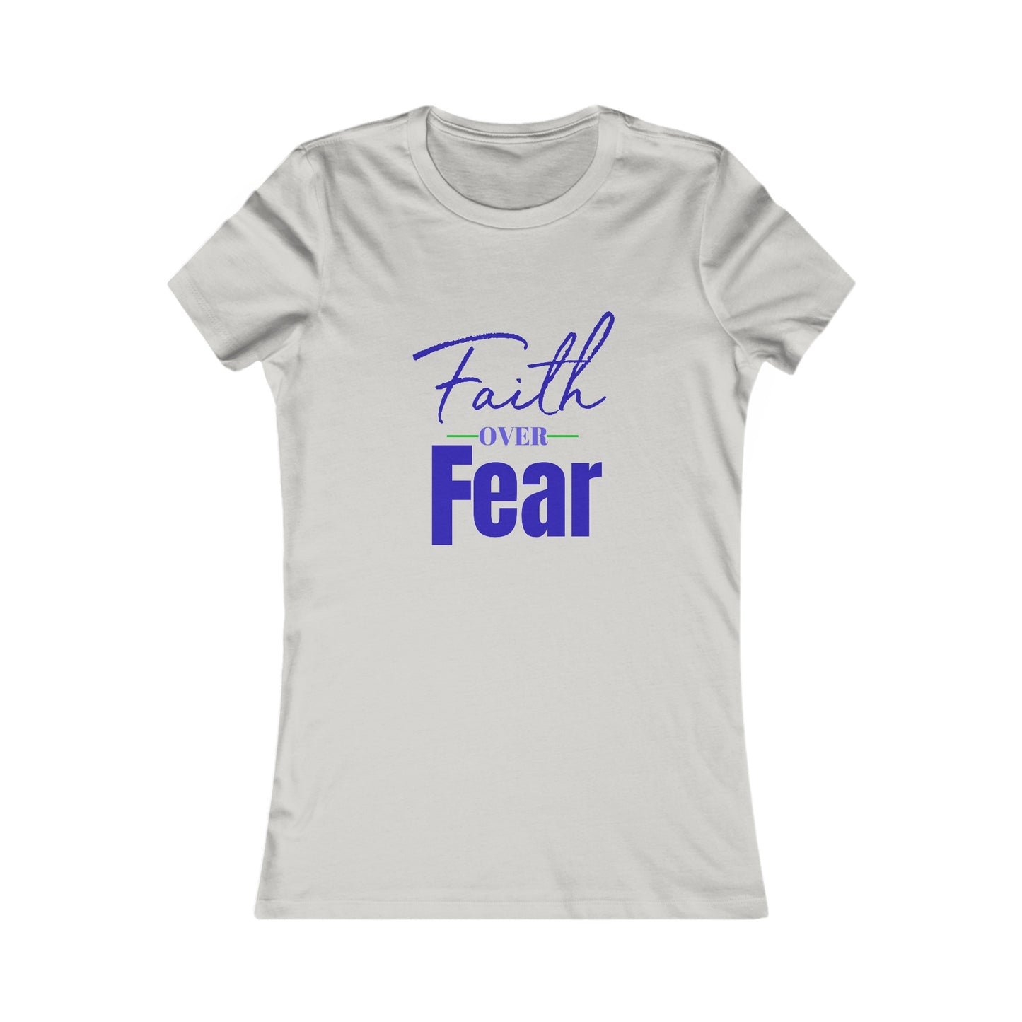 Faith Over Fear Women's Fitted Tshirt (Navy and Green Logo) - Sweet Baby Jeez Teez