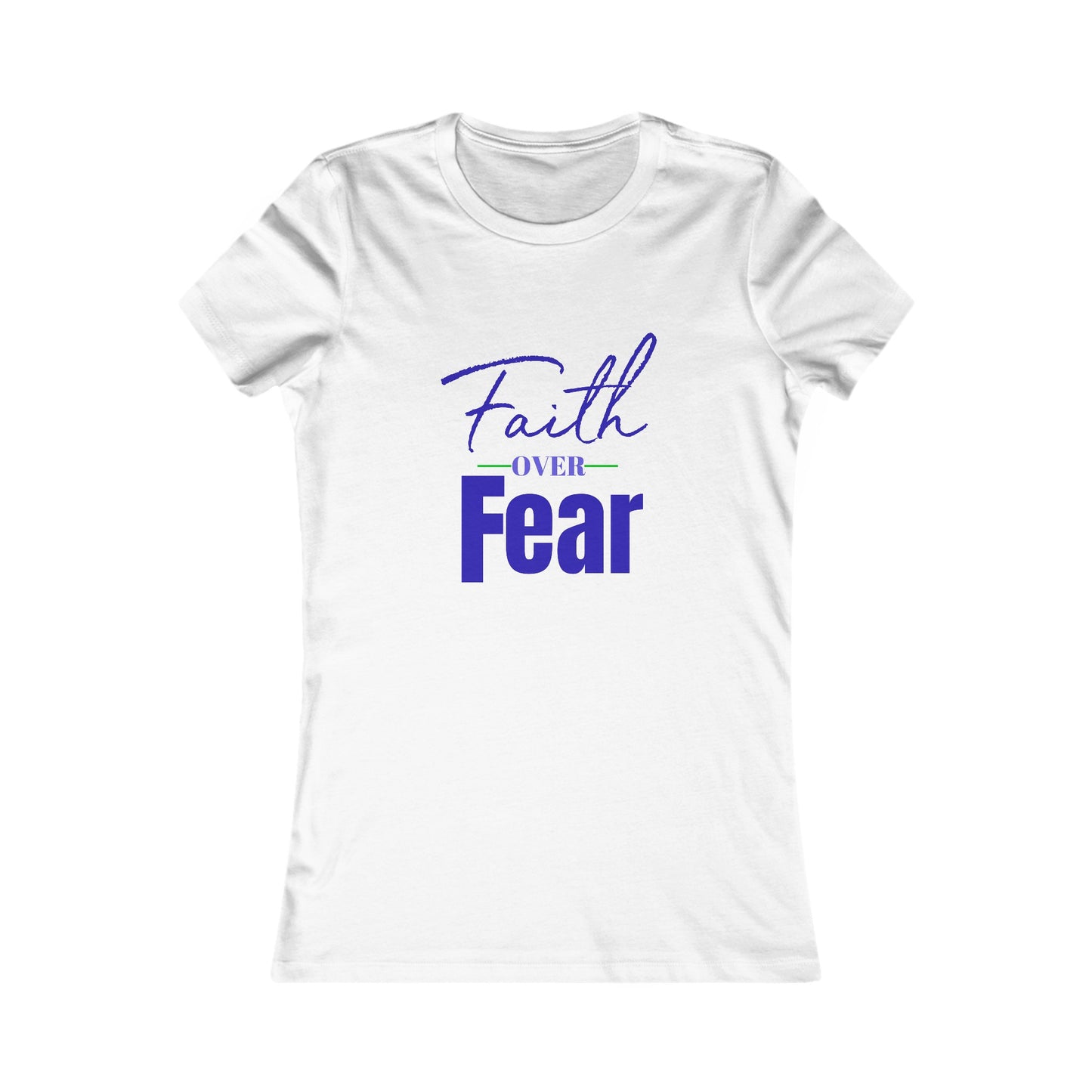 Faith Over Fear Women's Fitted Tshirt (Navy and Green Logo) - Sweet Baby Jeez Teez