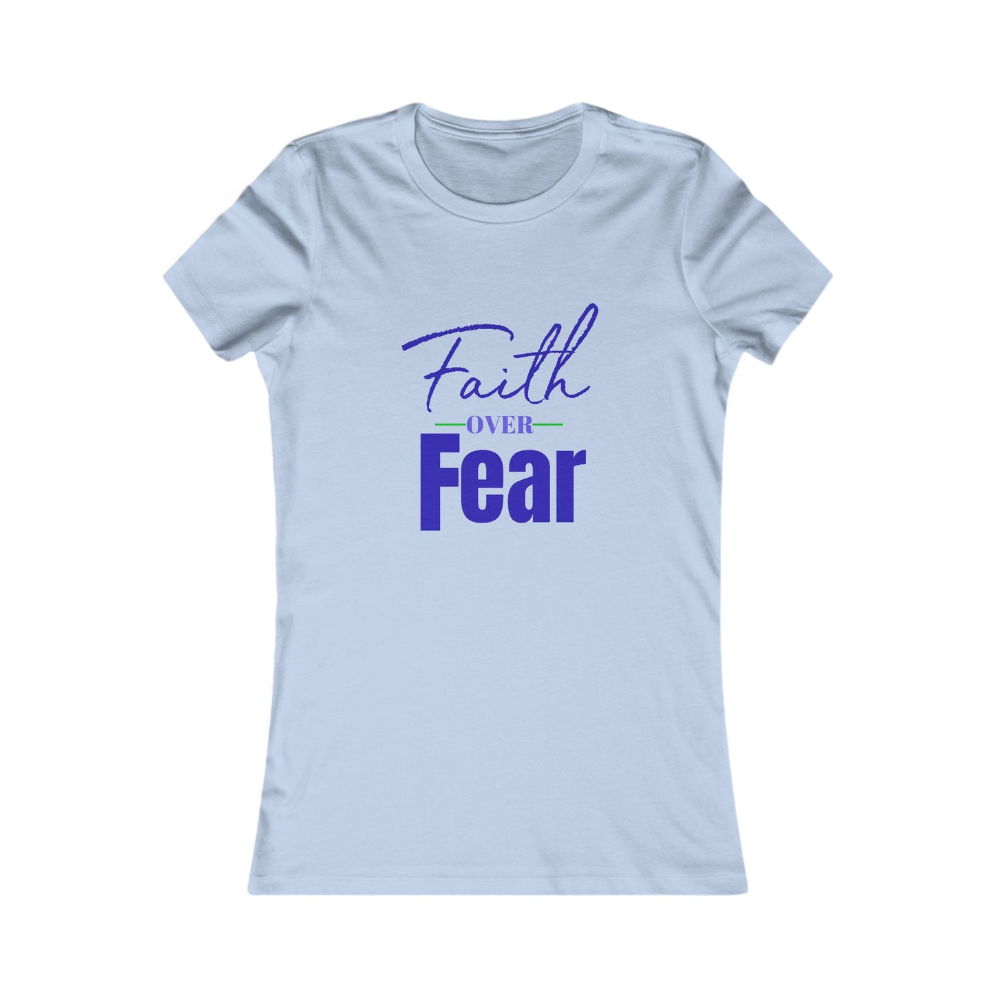 Faith Over Fear Women's Fitted Tshirt (Navy and Green Logo) - Sweet Baby Jeez Teez