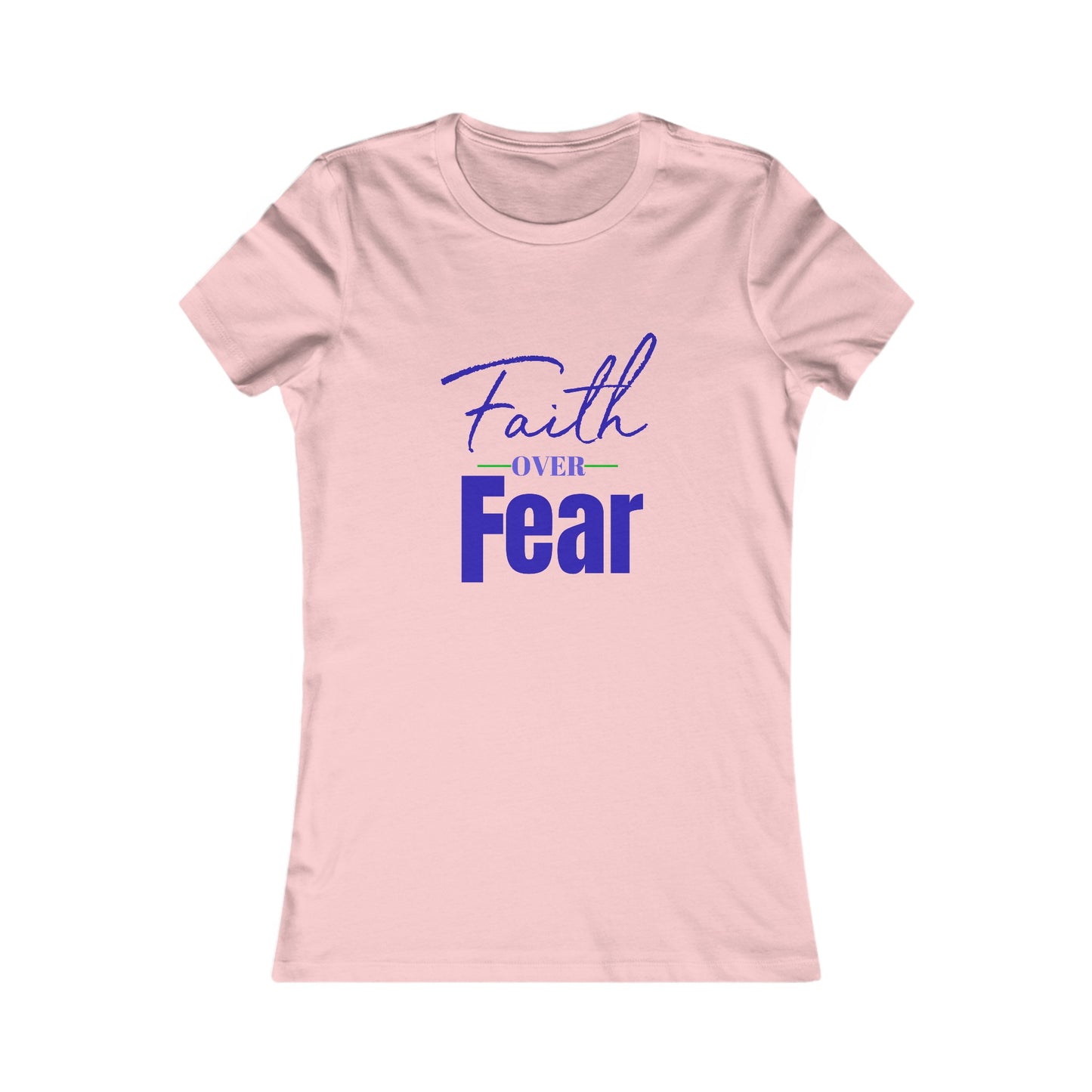 Faith Over Fear Women's Fitted Tshirt (Navy and Green Logo) - Sweet Baby Jeez Teez