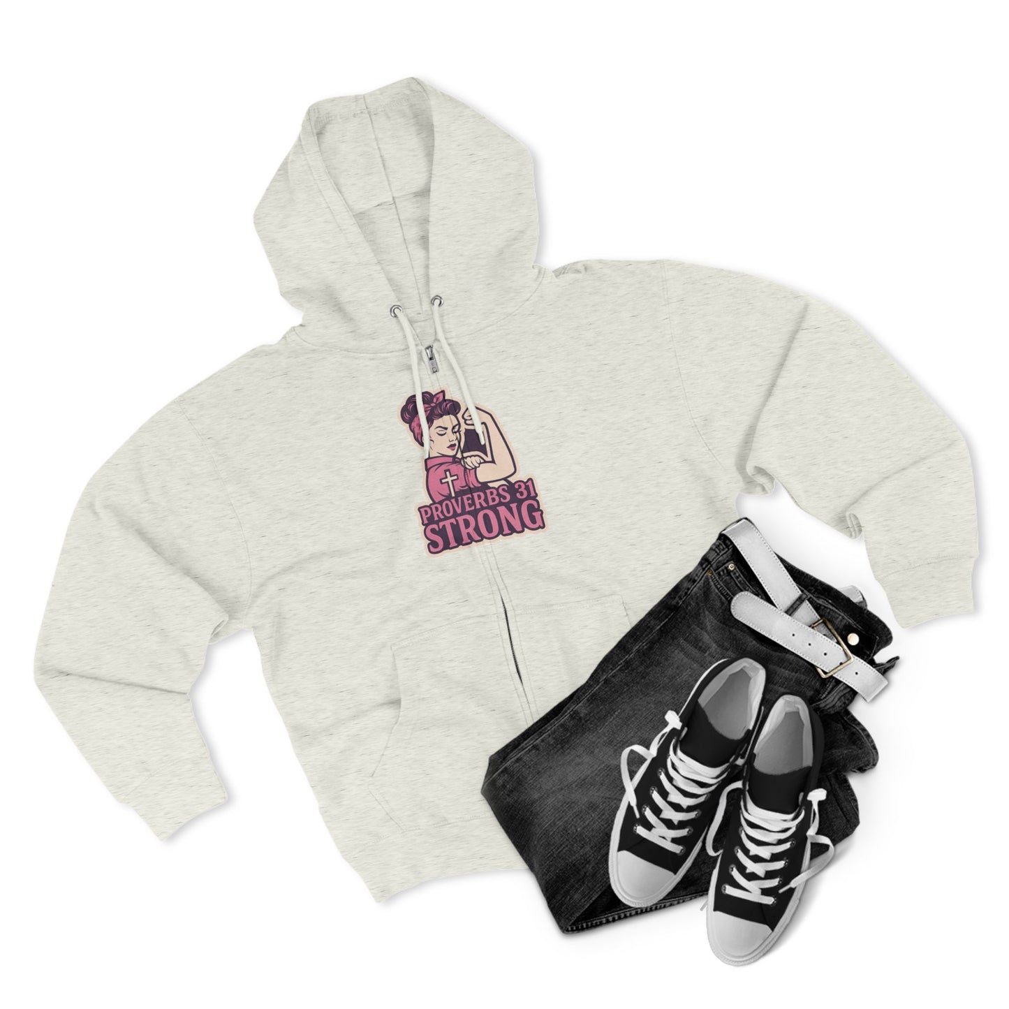 Proverbs 31 Strong Christian Women's Empowering Full-Zip Hoodie