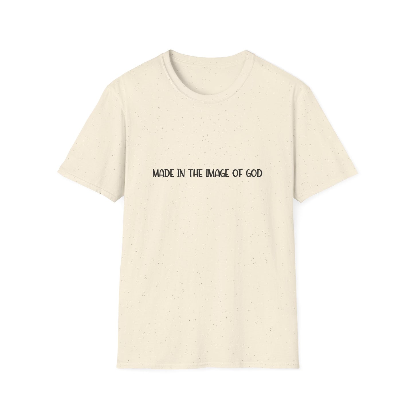 "Made in the Image of God" Christian Inspirational Softstyle Tshirt (FP Black Logo)