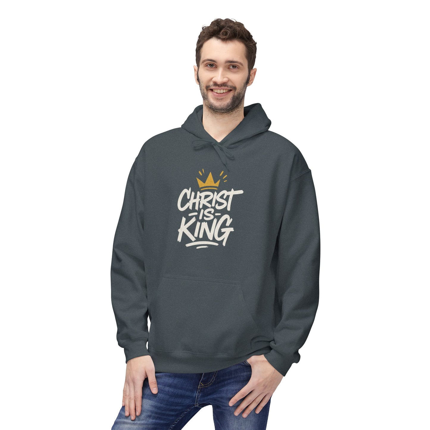 Christ is King Fleece Hoodie Faith-Based Sweatshirt (Gold Crown Logo)