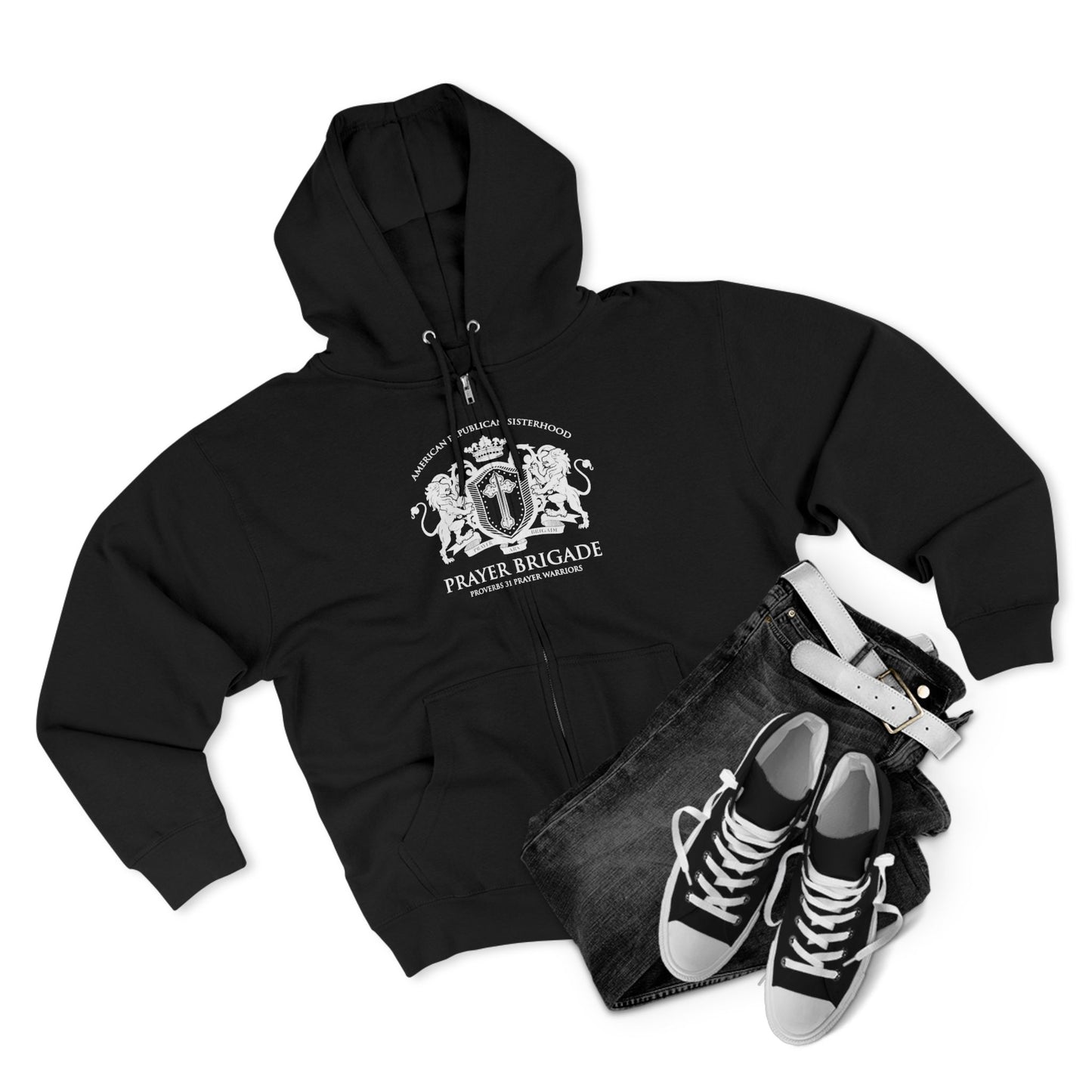 ARS Prayer Brigade Unisex Full Zip Hoodie (Dark Red with White Logo)