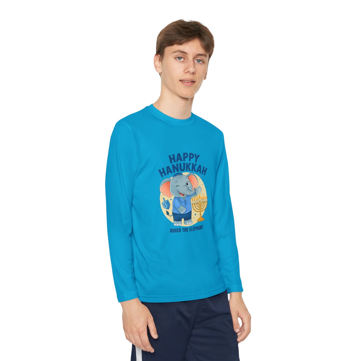 Happy Hanukkah Asher Kids Long Sleeve T-shirt (Wink Logo)
