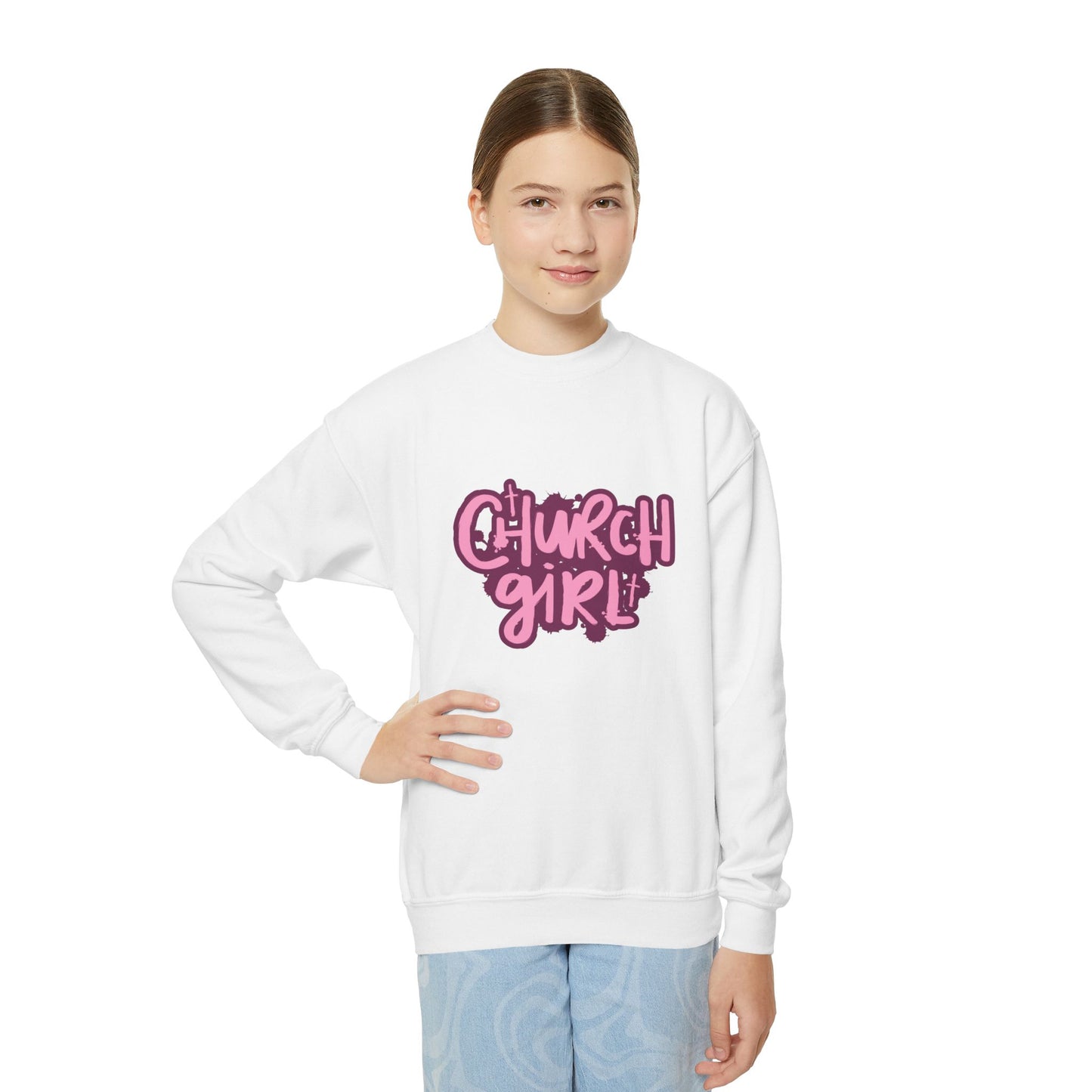 Church Girl Girl's Sweatshirt (Pinks Logo) - Sweet Baby Jeez Teez