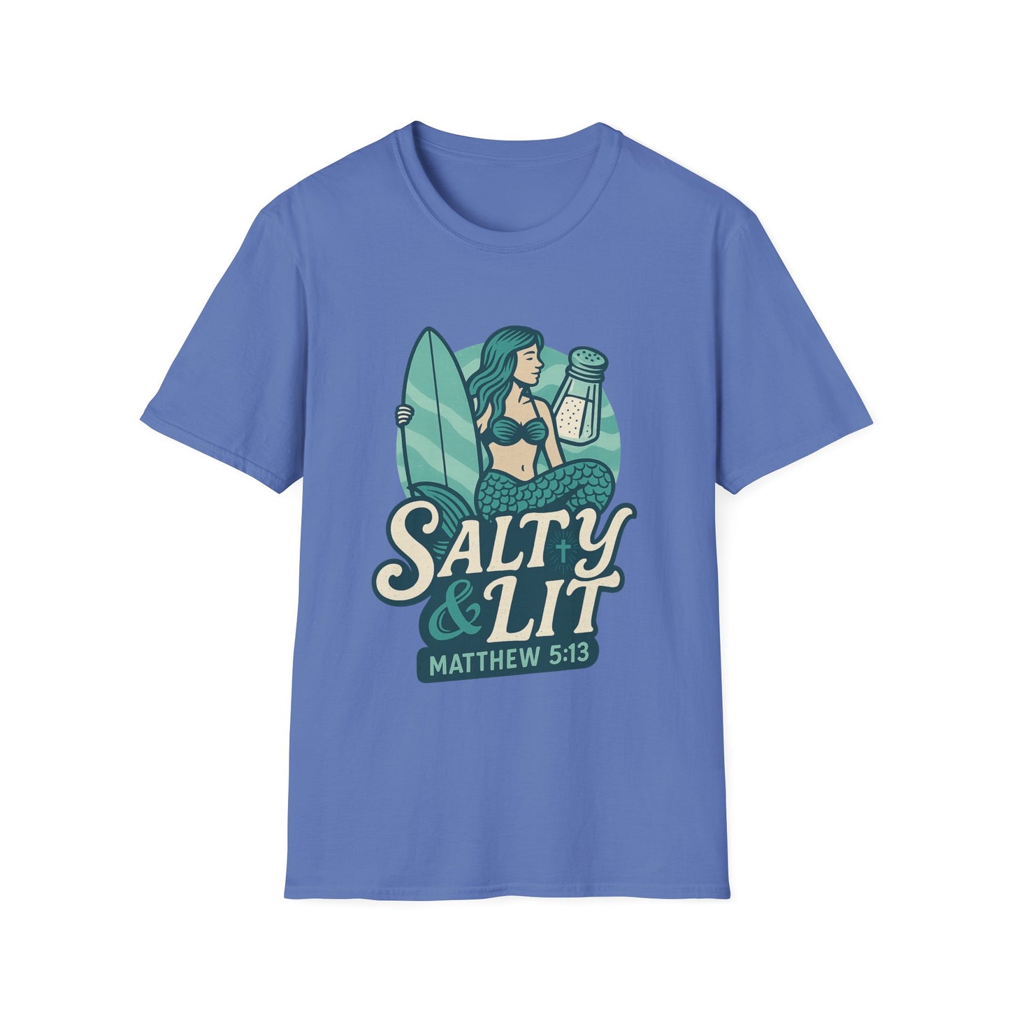 "Salty & Lit" Mermaid Matthew 5:13 Bible Verse Christian Women's Softstyle Tshirt
