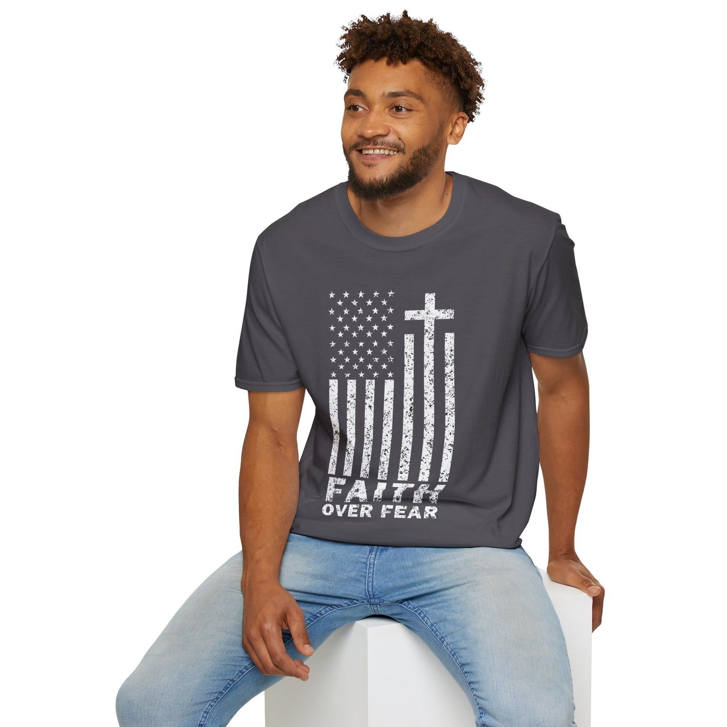 Faith Flag Men's Tshirt (White Logo)
