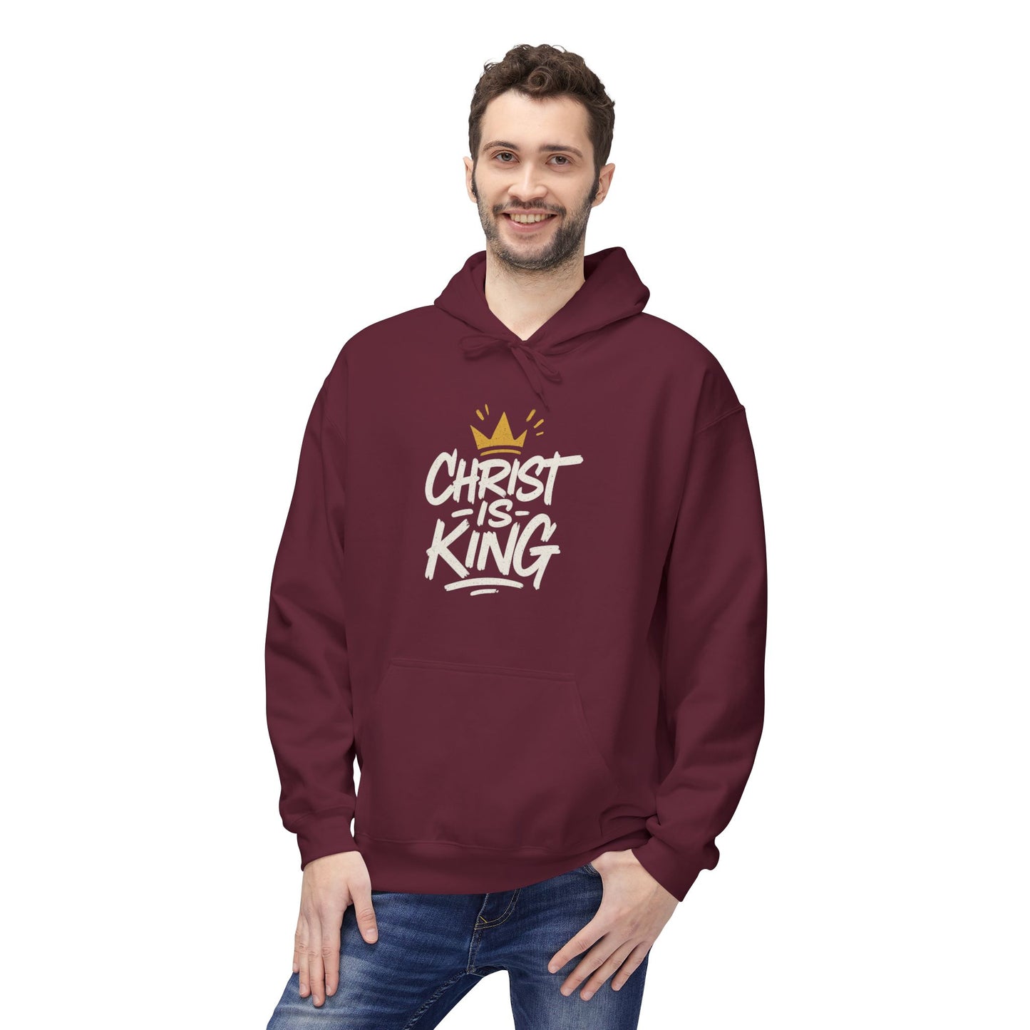 Christ is King Fleece Hoodie Faith-Based Sweatshirt (Gold Crown Logo)