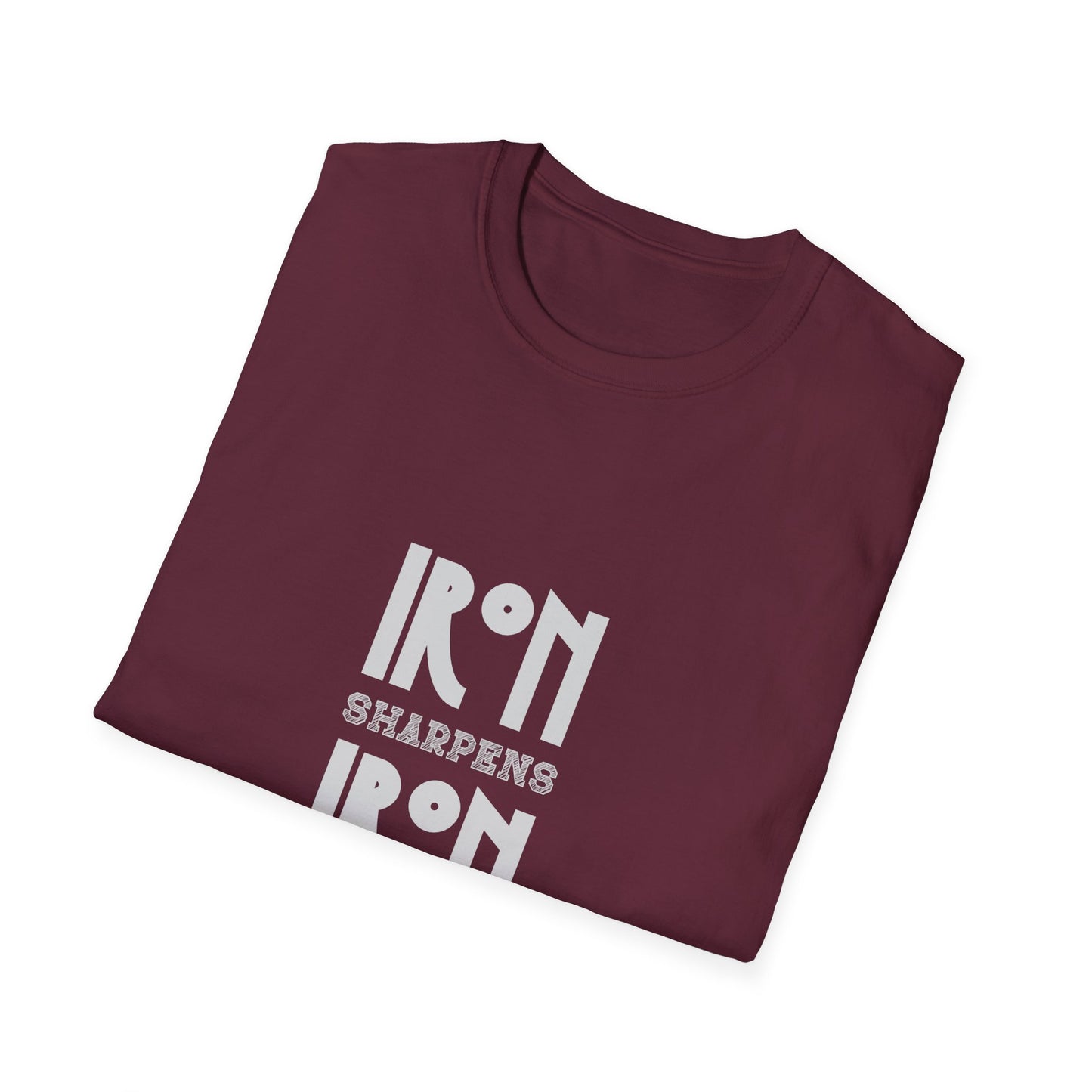 "Iron Sharpens Iron" Bible Verse Christian Inspirational Softstyle Tshirt (Gray Logo)