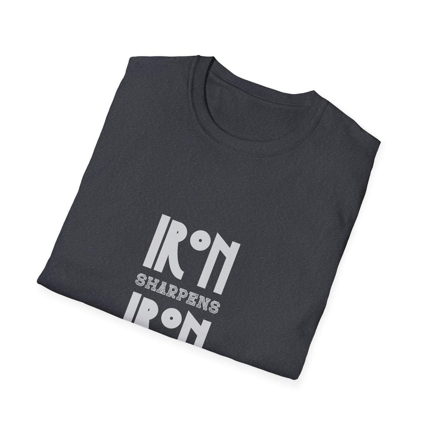 "Iron Sharpens Iron" Bible Verse Christian Inspirational Softstyle Tshirt (Gray Logo)