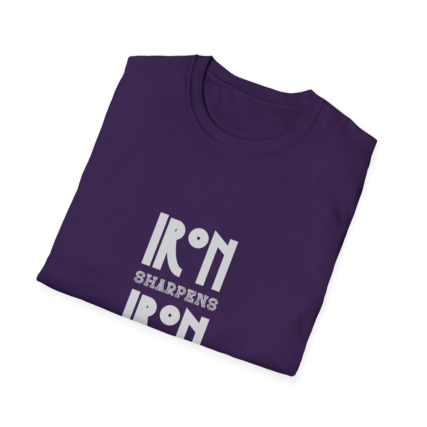 "Iron Sharpens Iron" Bible Verse Christian Inspirational Softstyle Tshirt (Gray Logo)