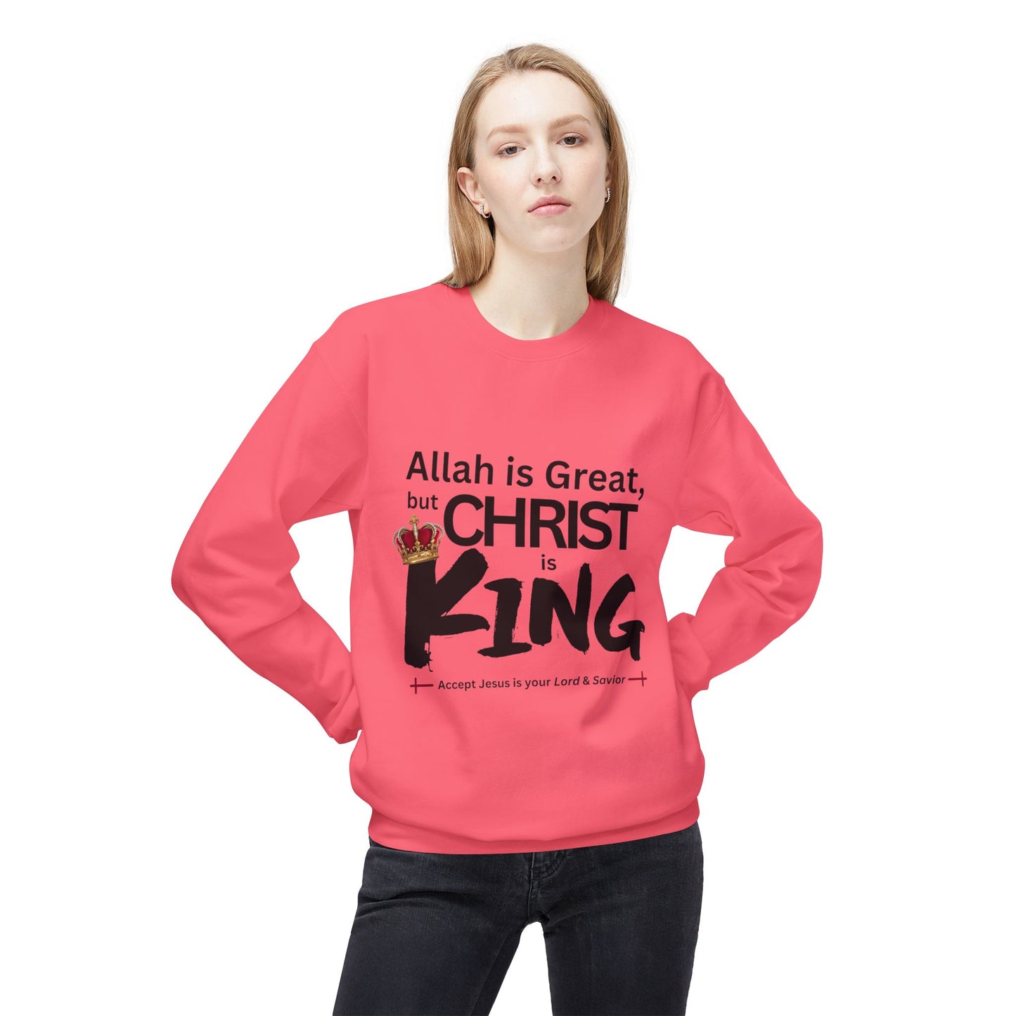 "Christ is King" Unisex Comfy Fleece Sweatshirt (Great Logo - Front) - Sweet Baby Jeez Teez