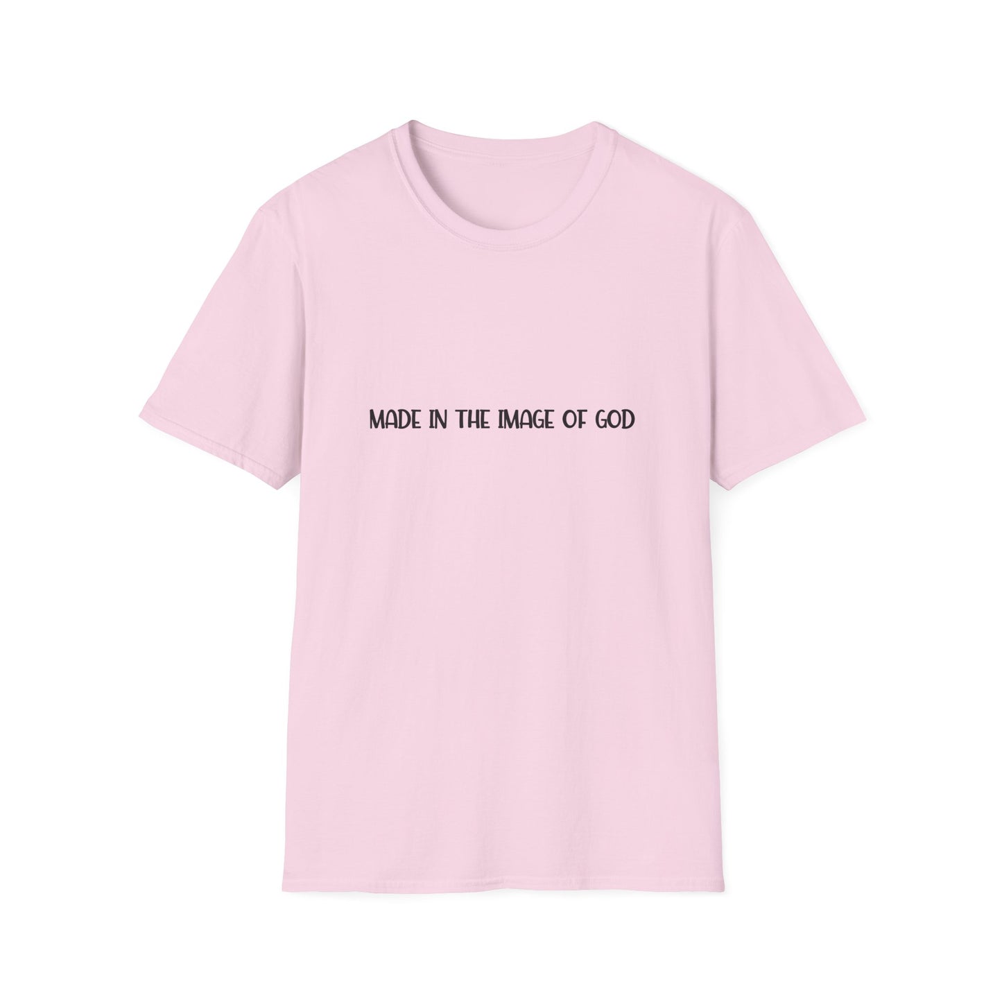 "Made in the Image of God" Christian Inspirational Softstyle Tshirt (FP Black Logo)
