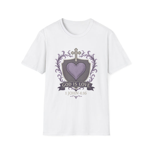God Is Love Women's Bible Verse Inspirational Christian Tshirt (Faded Logo)