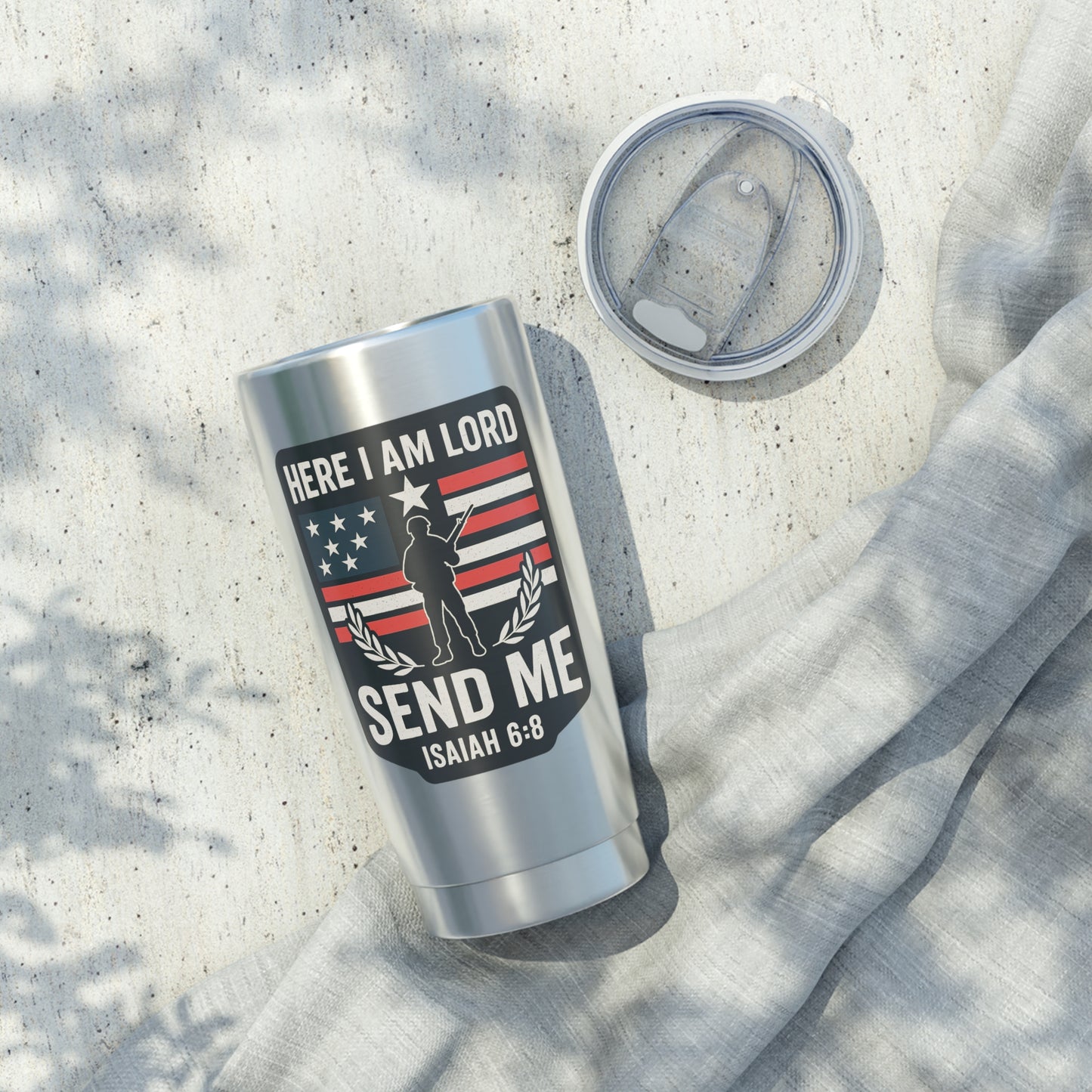 "Here I Am Lord Send Me" Christian 20oz Stainless Steel Faith-Based Soldier Logo Mug